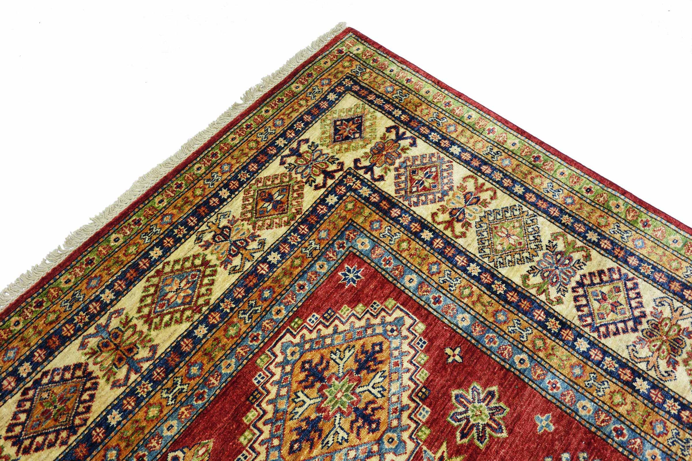 Afghan Feiner Kazak Teppich 240x290 Handgeknüpft Rot Geometrisch Orient Kurzflor