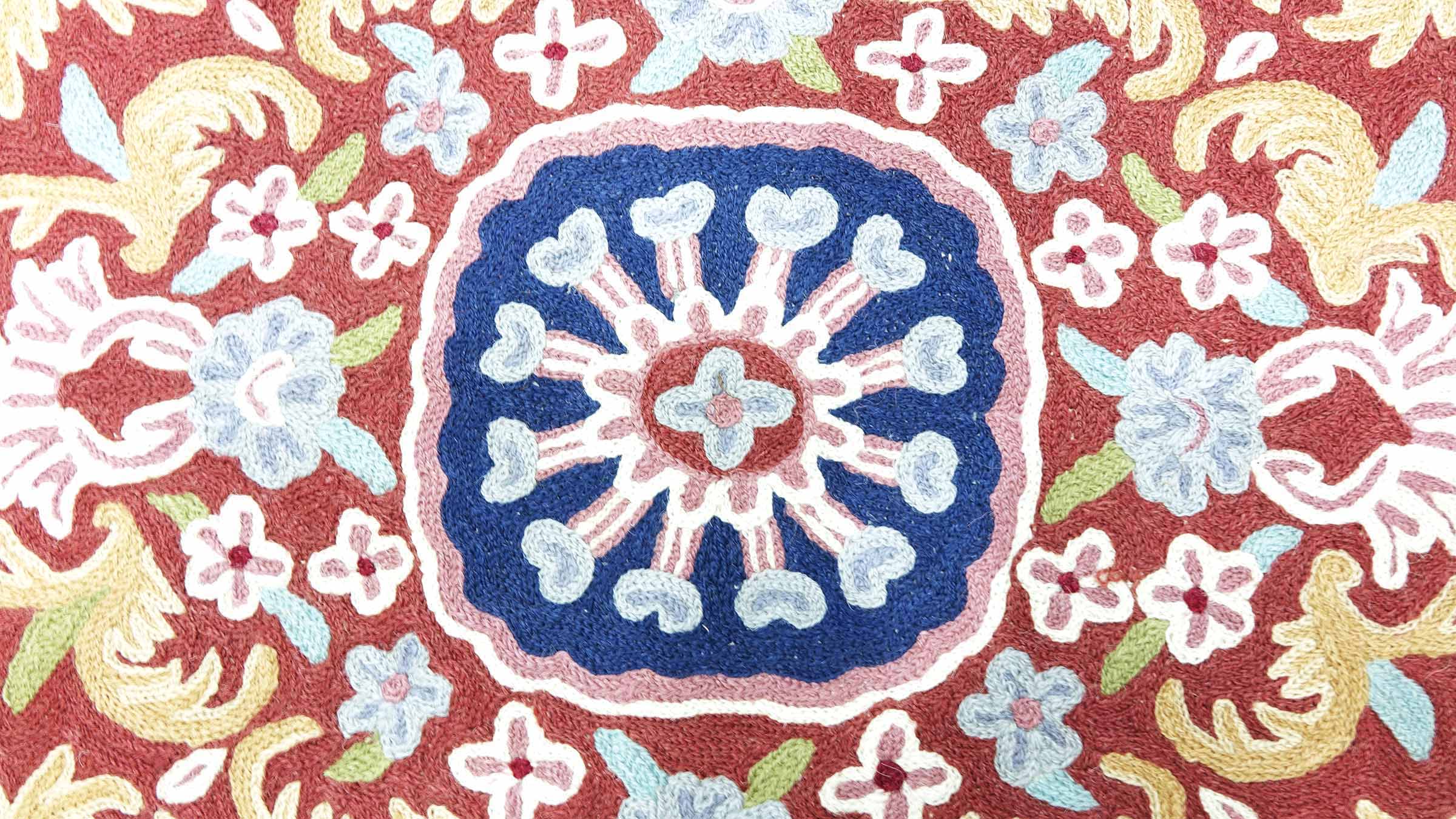 Chainstitch Kettenstich Teppich 80x120 Handgewebt Braun Blumenmuster Handarbeit Gewebt