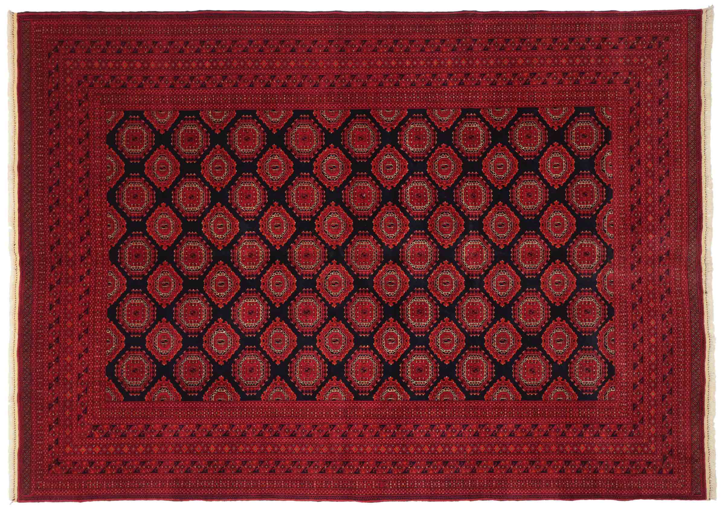 Afghan Teppich 200x300 Handgeknüpft Rot Geometrisch Orient Kurzflor Wohnzimmer