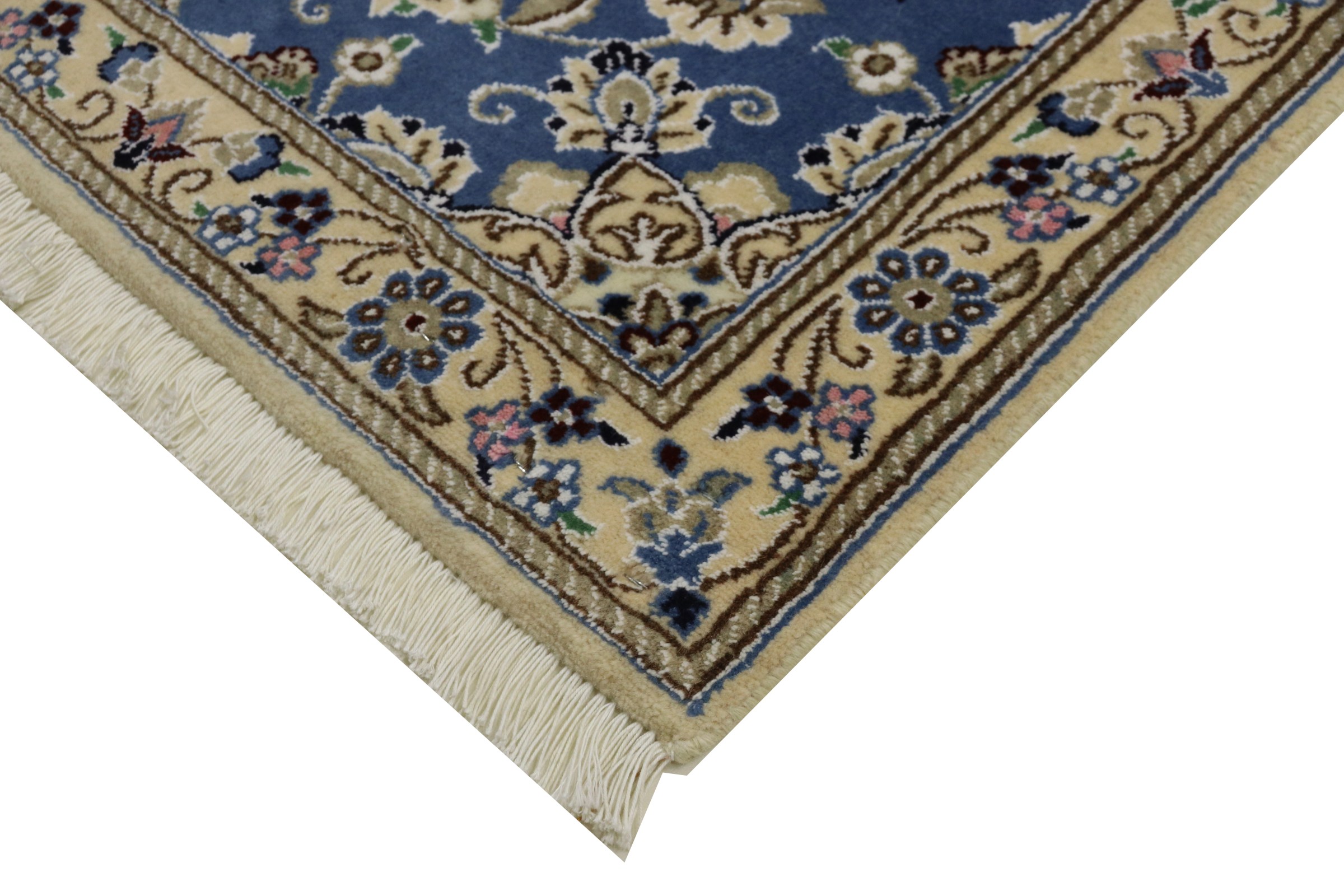 Perserteppich Nain 9LA 80x200 Handgeknüpft Blau Floral Orientalisch UNIKAT Kurzflor