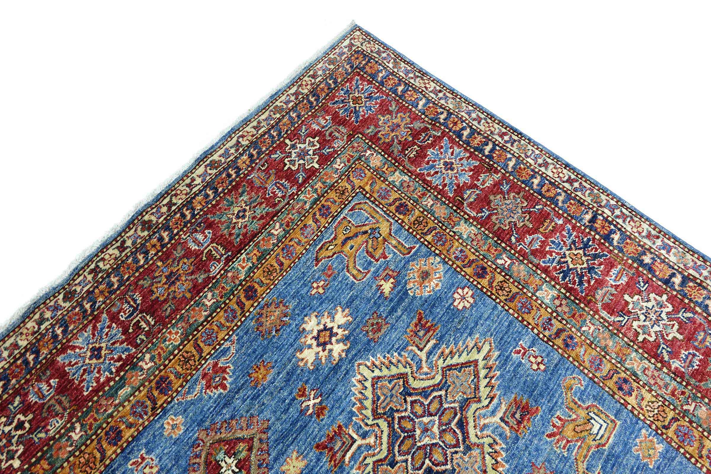 Afghan Feiner Kazak Teppich 250x300 Handgeknüpft Blau Geometrisch Orient Kurzflor