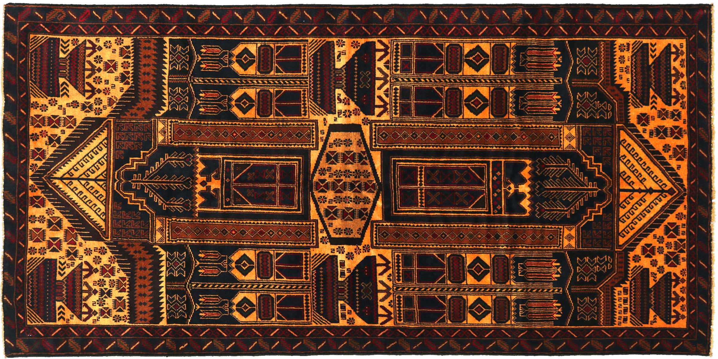 Afghan Belutsch Baluch 110x200 Handgeknüpft Orientteppich Beige Durchgemustert