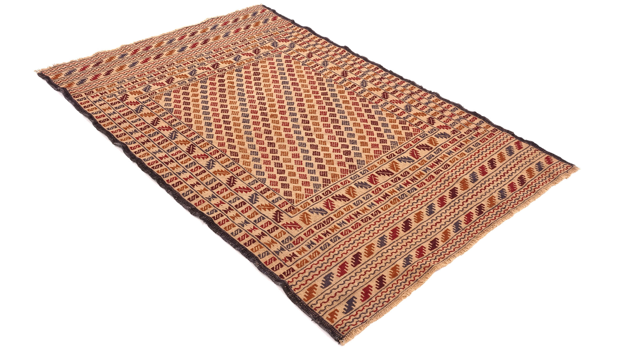 Afghan Kelim Gol Barjasta Teppich 120x190 Handgewebt Gold Geometrisch Handarbeit Gewebt