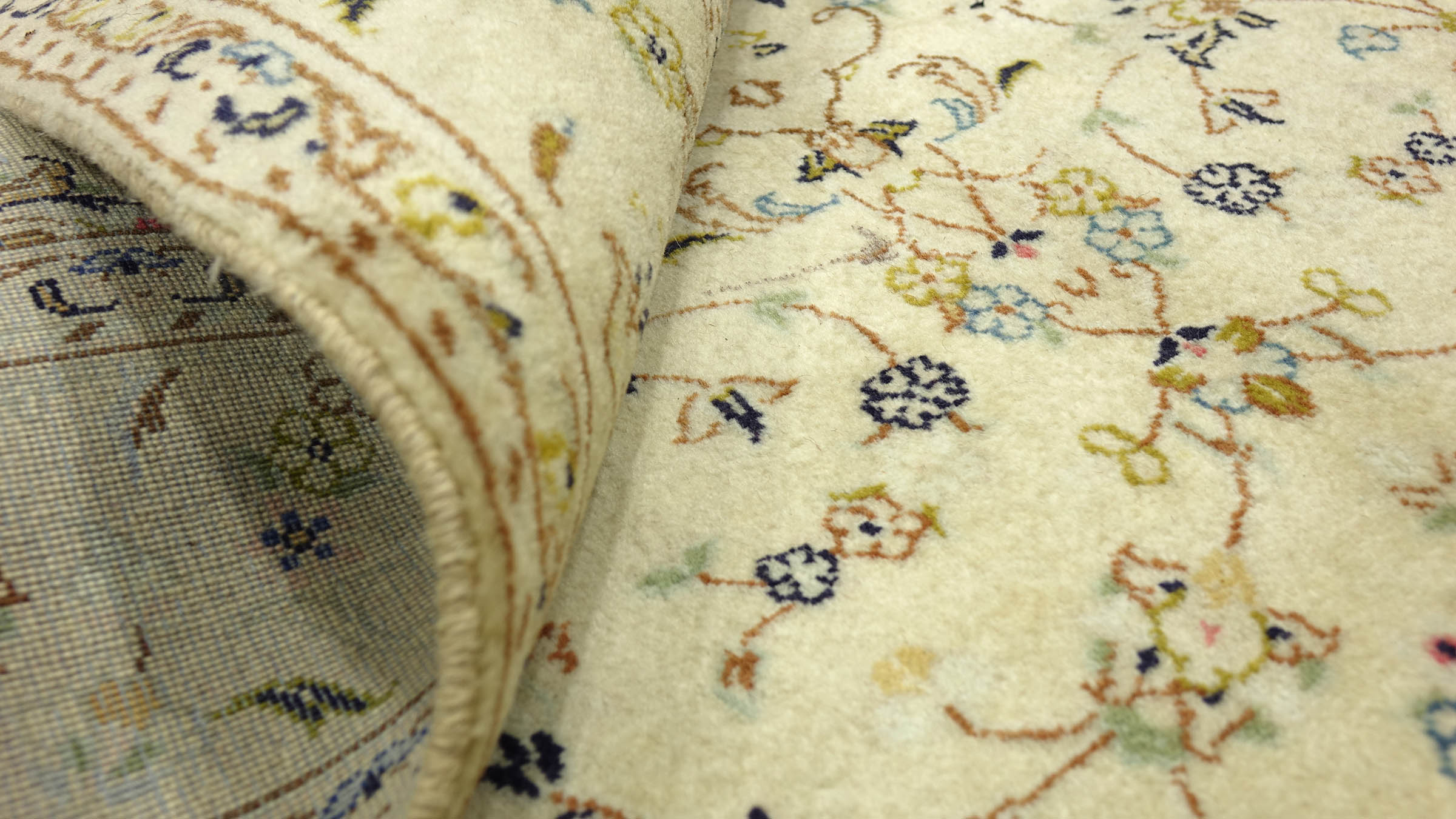 Perserteppich Keshan Teppich 140x220 Handgeknüpft Beige Medaillon Orient Kurzflor