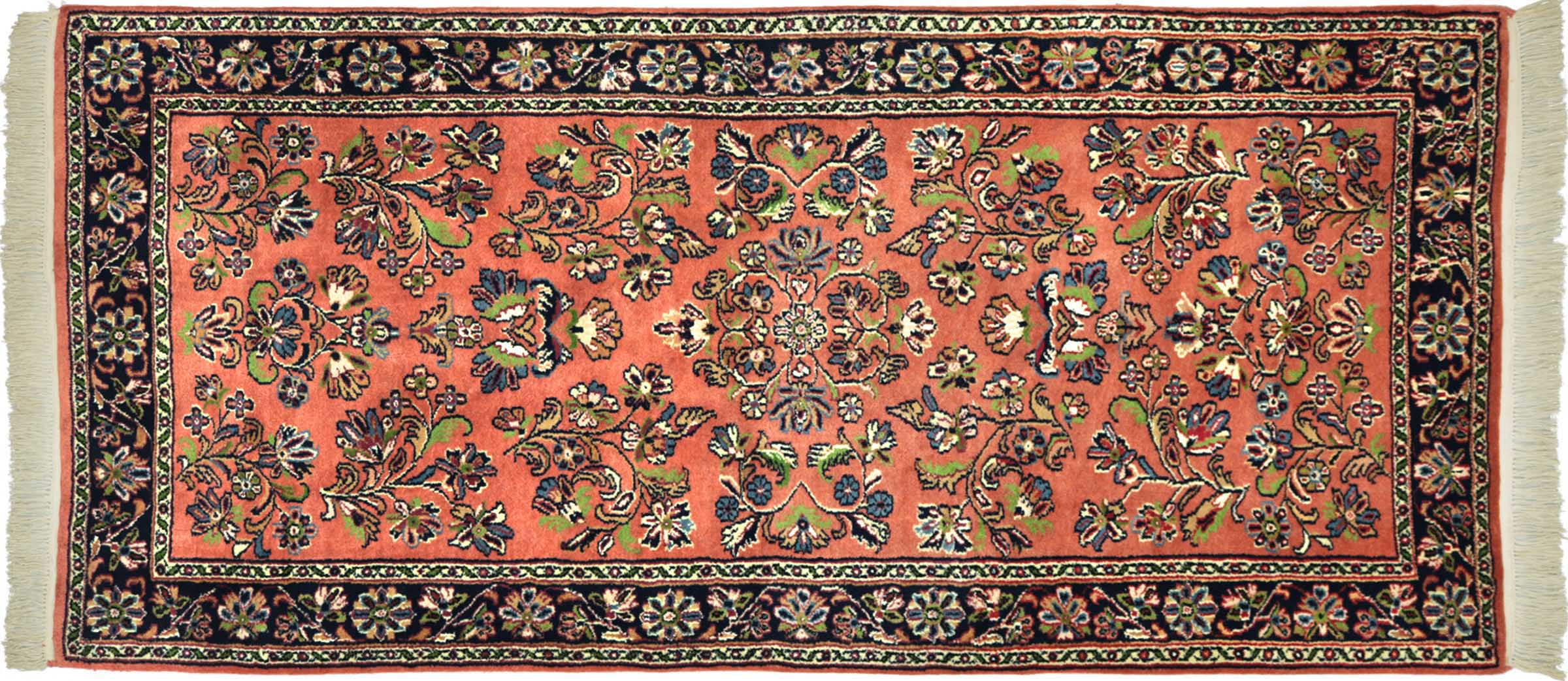 Sarough Teppich 100x200 Handgeknüpft Beige Floral Wolle Kurzflor Rug