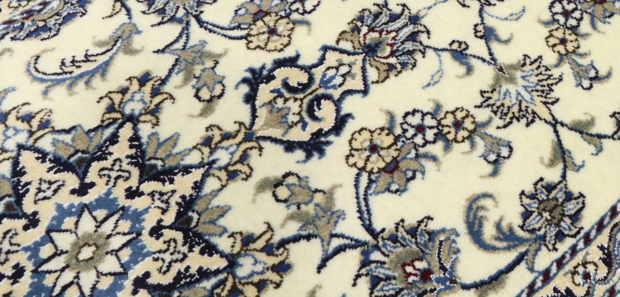 Perserteppich Nain Kashmar 80x400 Handgeknüpft Läufer Weiß Floral Orientalisch UNIKAT