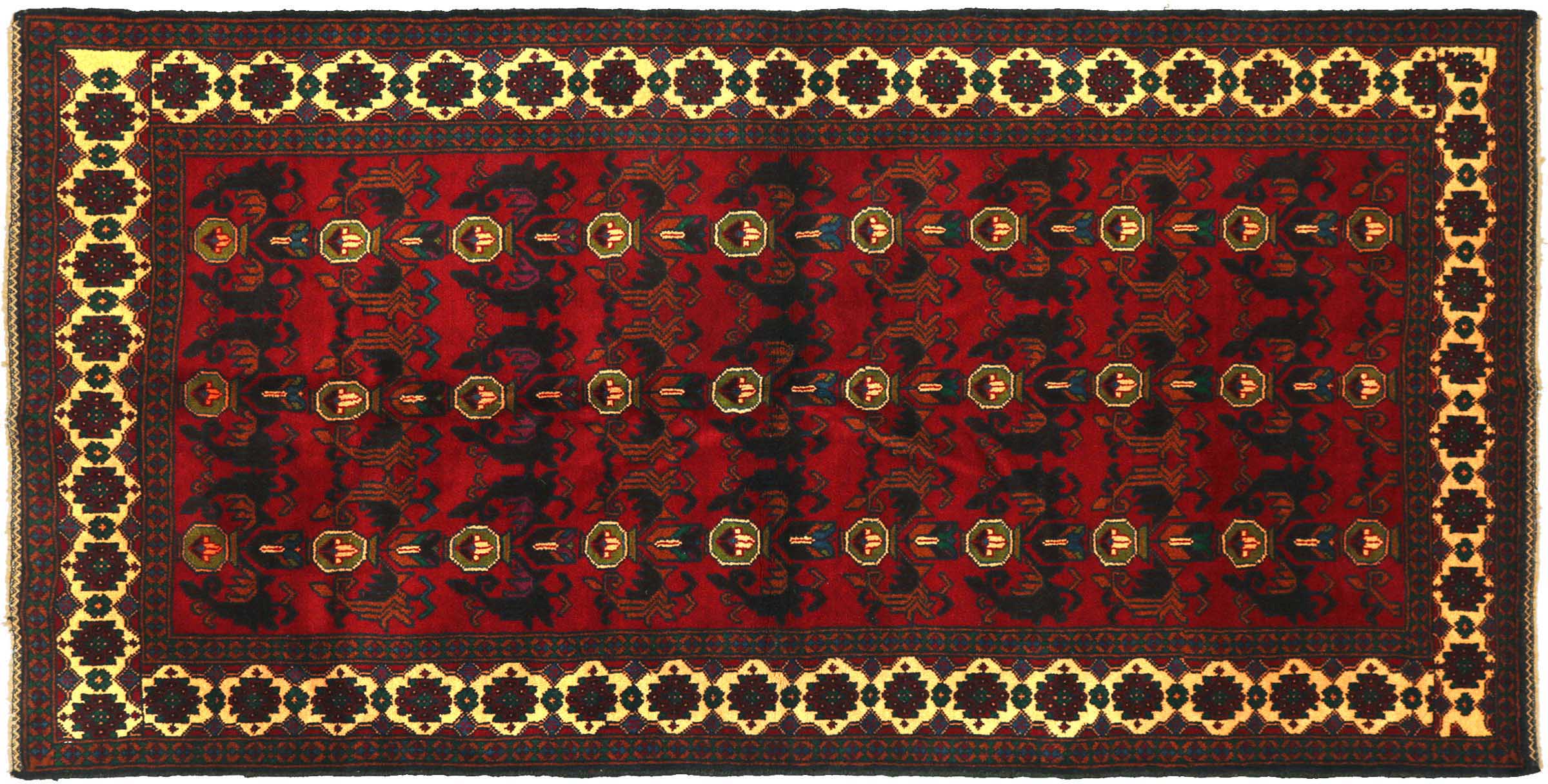 Afghan Belutsch Baluch 110x200 Handgeknüpft Orientteppich Rot Geometrisch Wolle