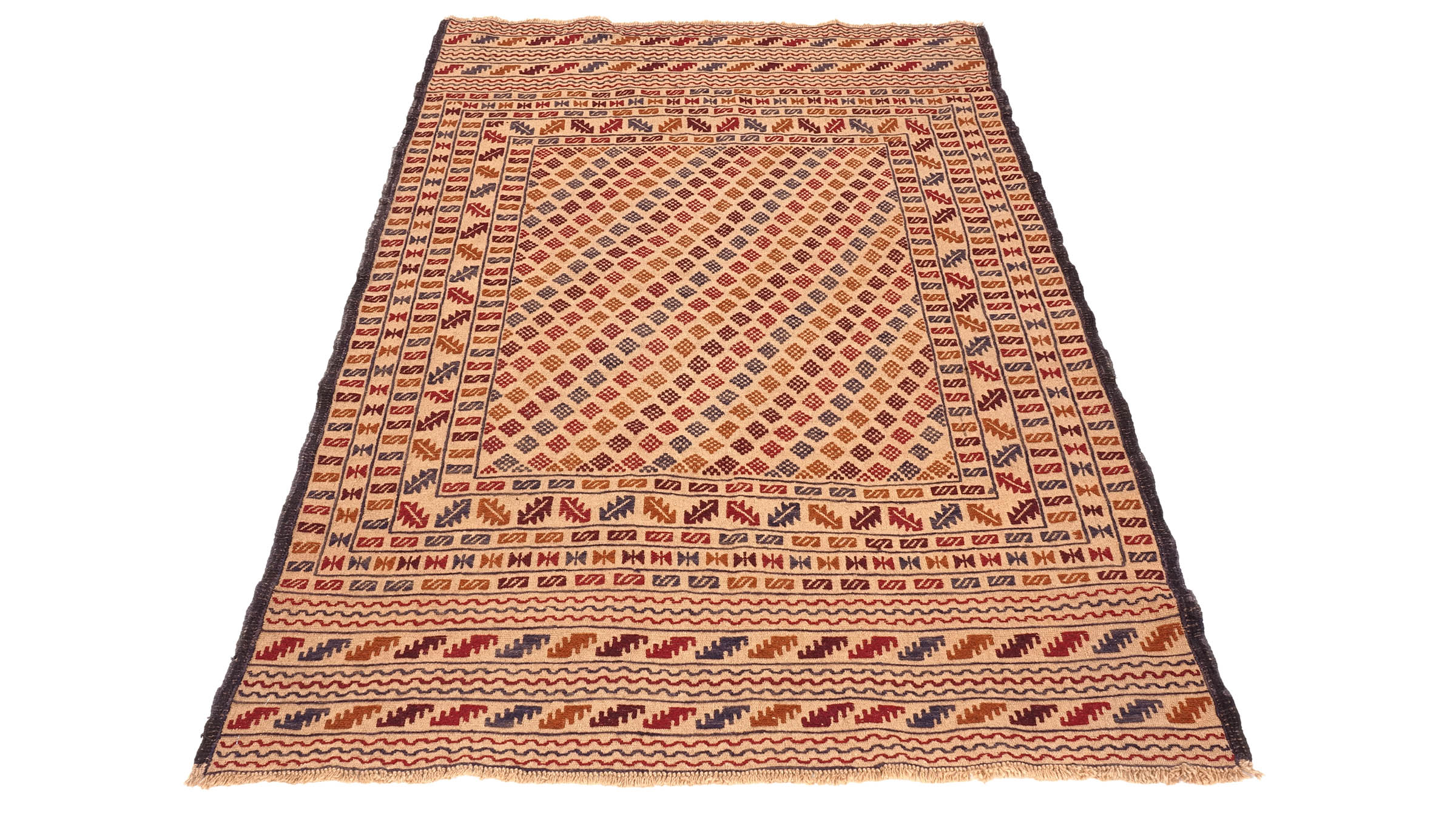 Afghan Kelim Gol Barjasta Teppich 120x190 Handgewebt Gold Geometrisch Handarbeit Gewebt