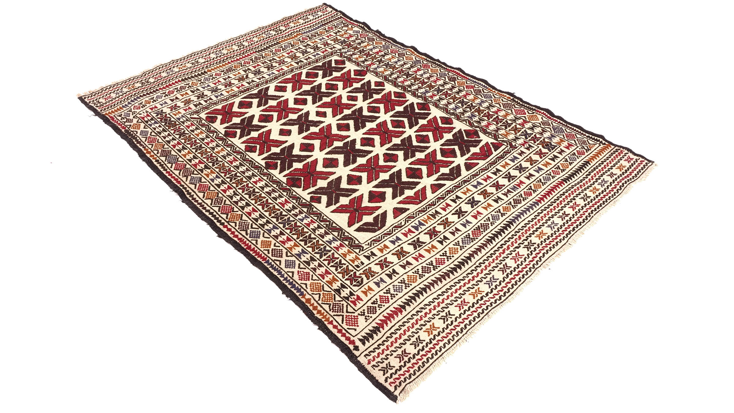 Afghan Kelim Gol Barjasta Teppich 140x200 Handgewebt Beige Geometrisch Handarbeit