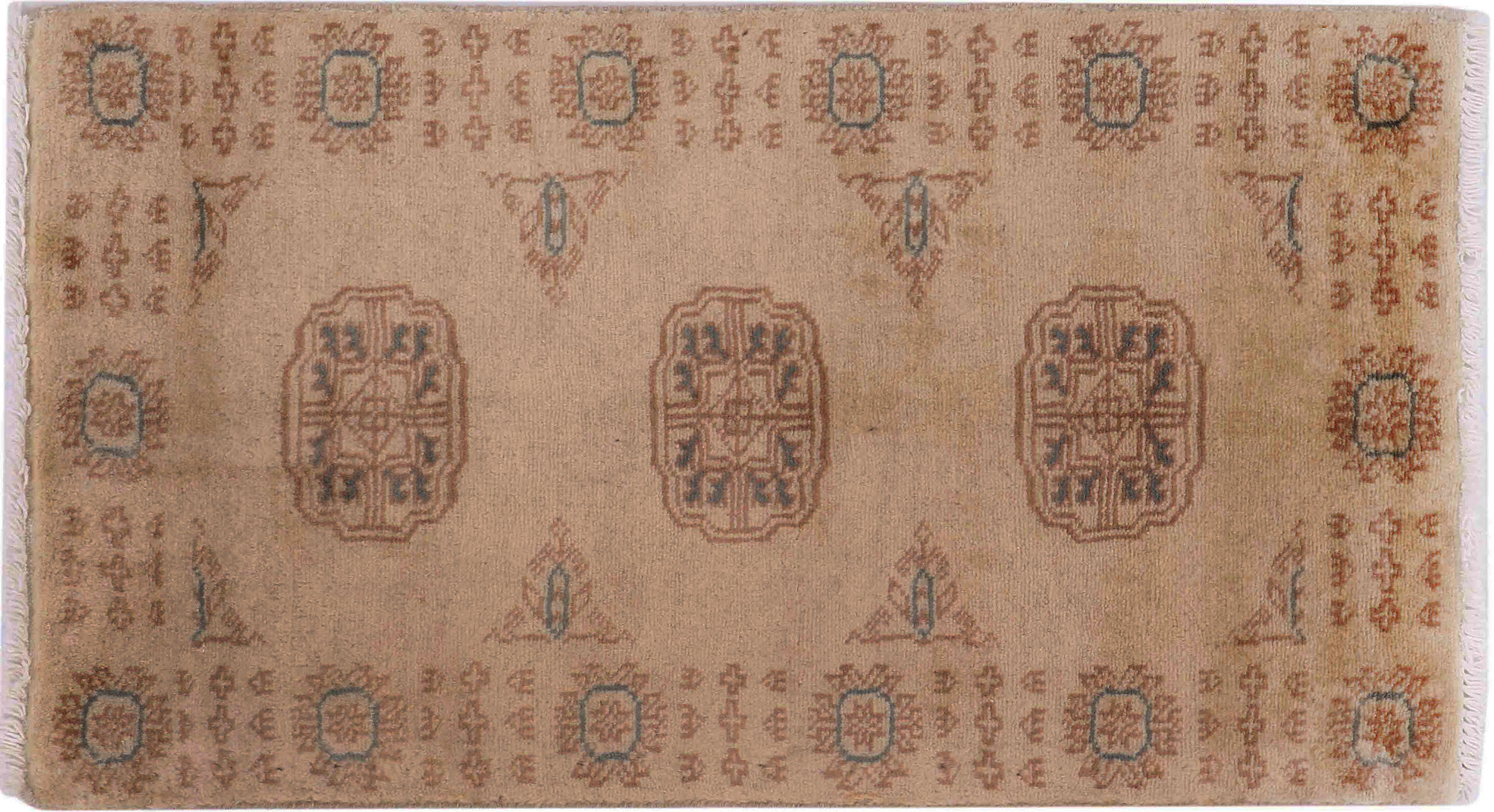 Pakistan Buchara 3ply Teppich 50x80 Handgeknüpft Beige Geometrisch Orient Kurzflor