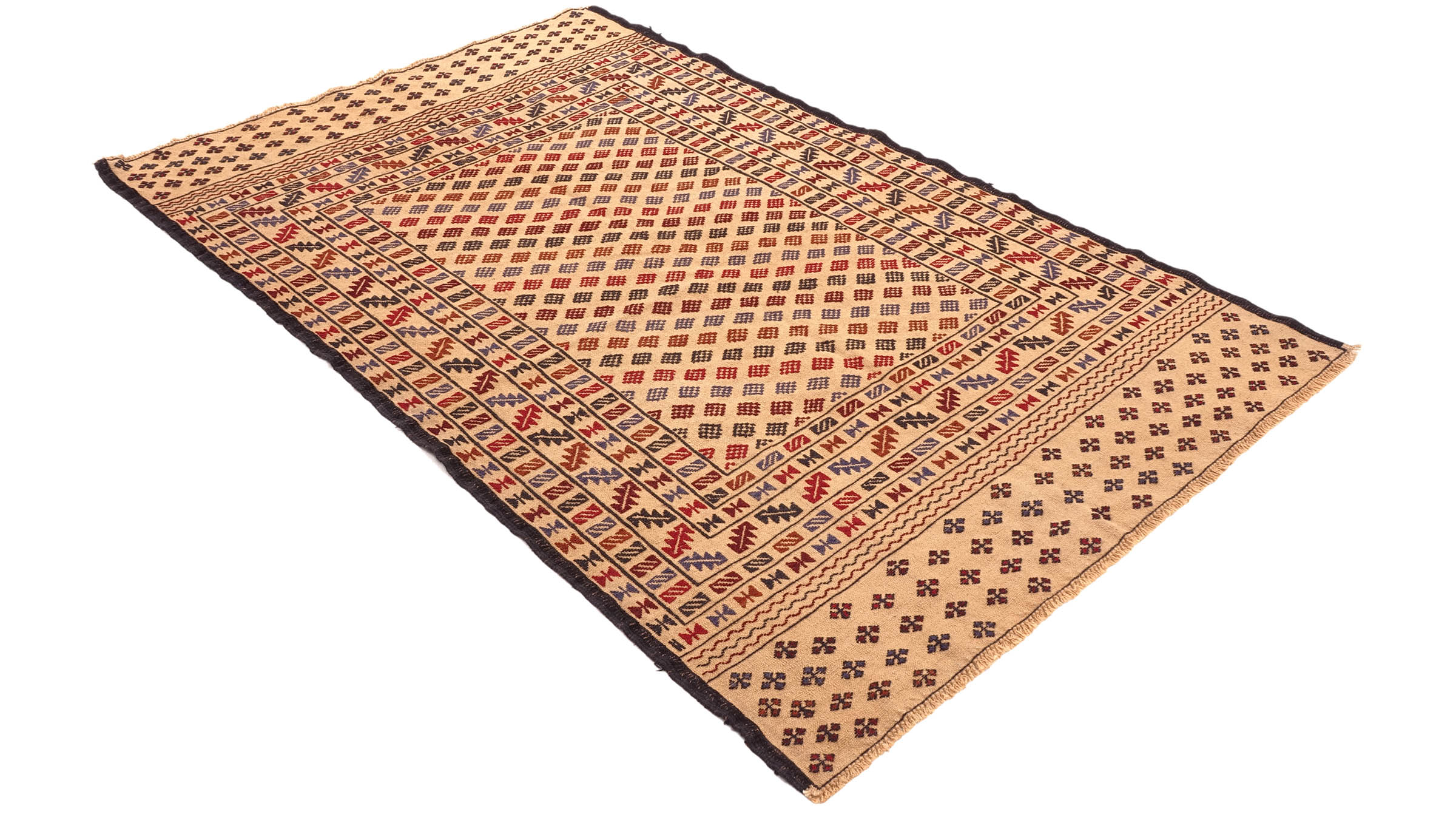 Afghan Kelim Gol Barjasta Teppich 120x180 Handgewebt Gold Geometrisch Handarbeit Gewebt