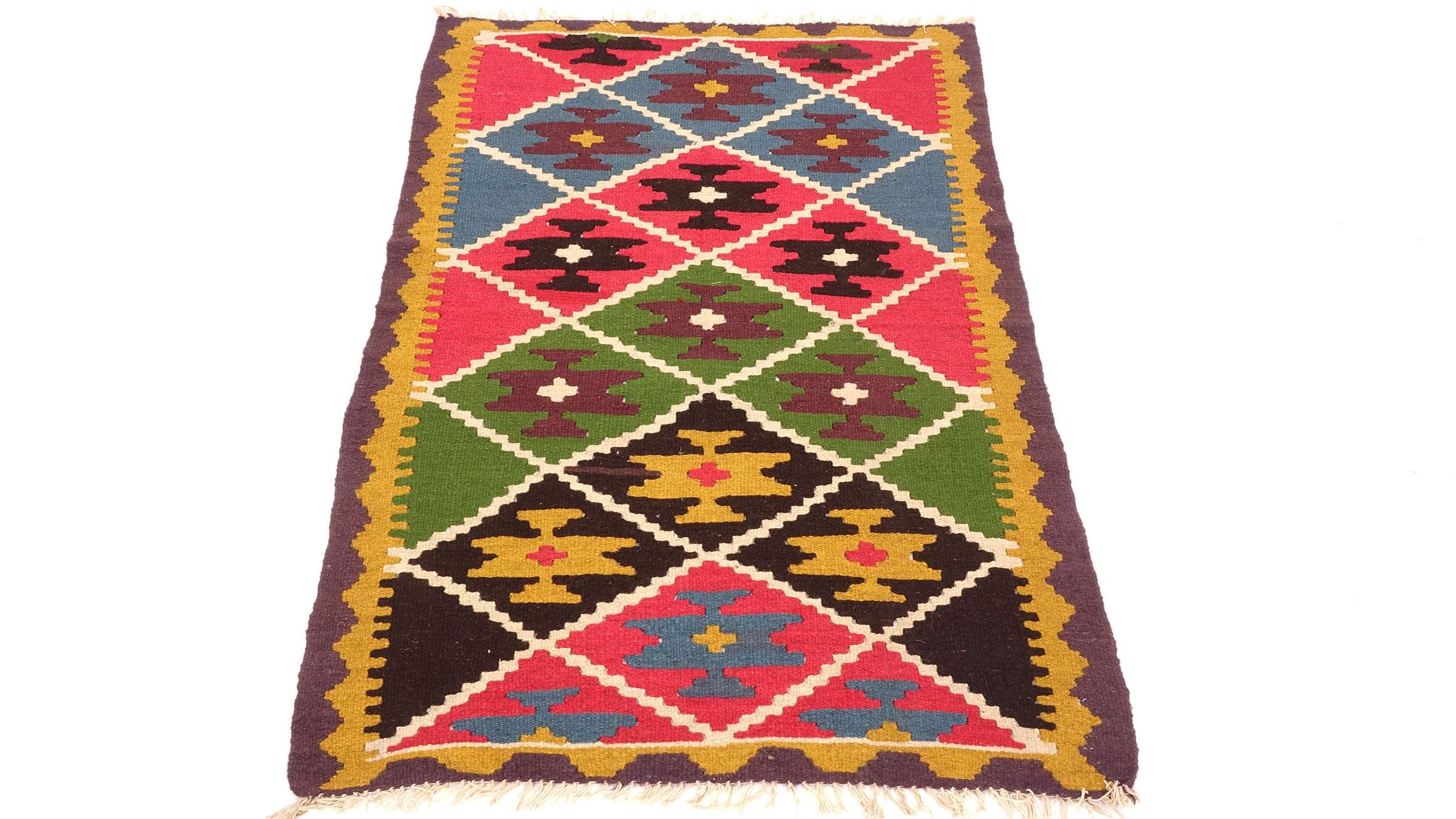 Perserteppich Kelim Ardebil 90x150 Handgewebt Blau Geometrisch Handarbeit Zimmer