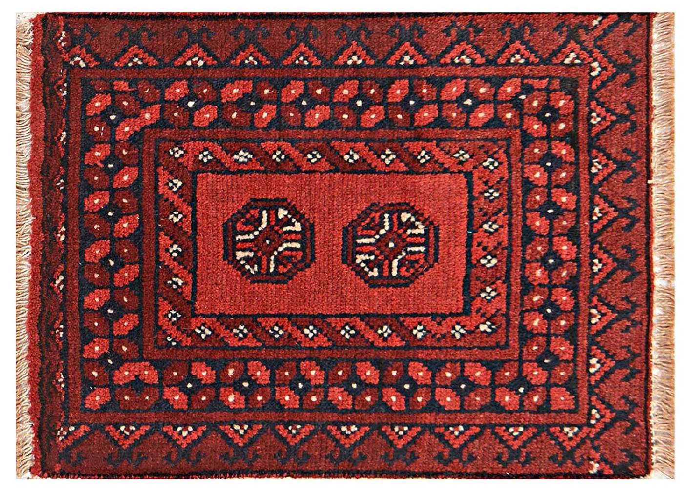 Afghan Aqcha Poshti Teppich 40x60 Handgeknüpft Rot Geometrisch Orient Kurzflor