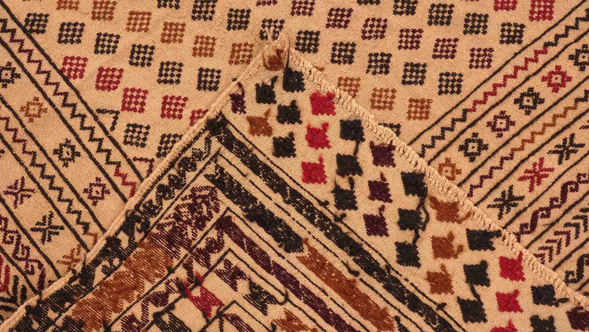 Afghan Kelim Gol Barjasta Teppich 120x180 Handgewebt Gold Geometrisch Handarbeit Gewebt