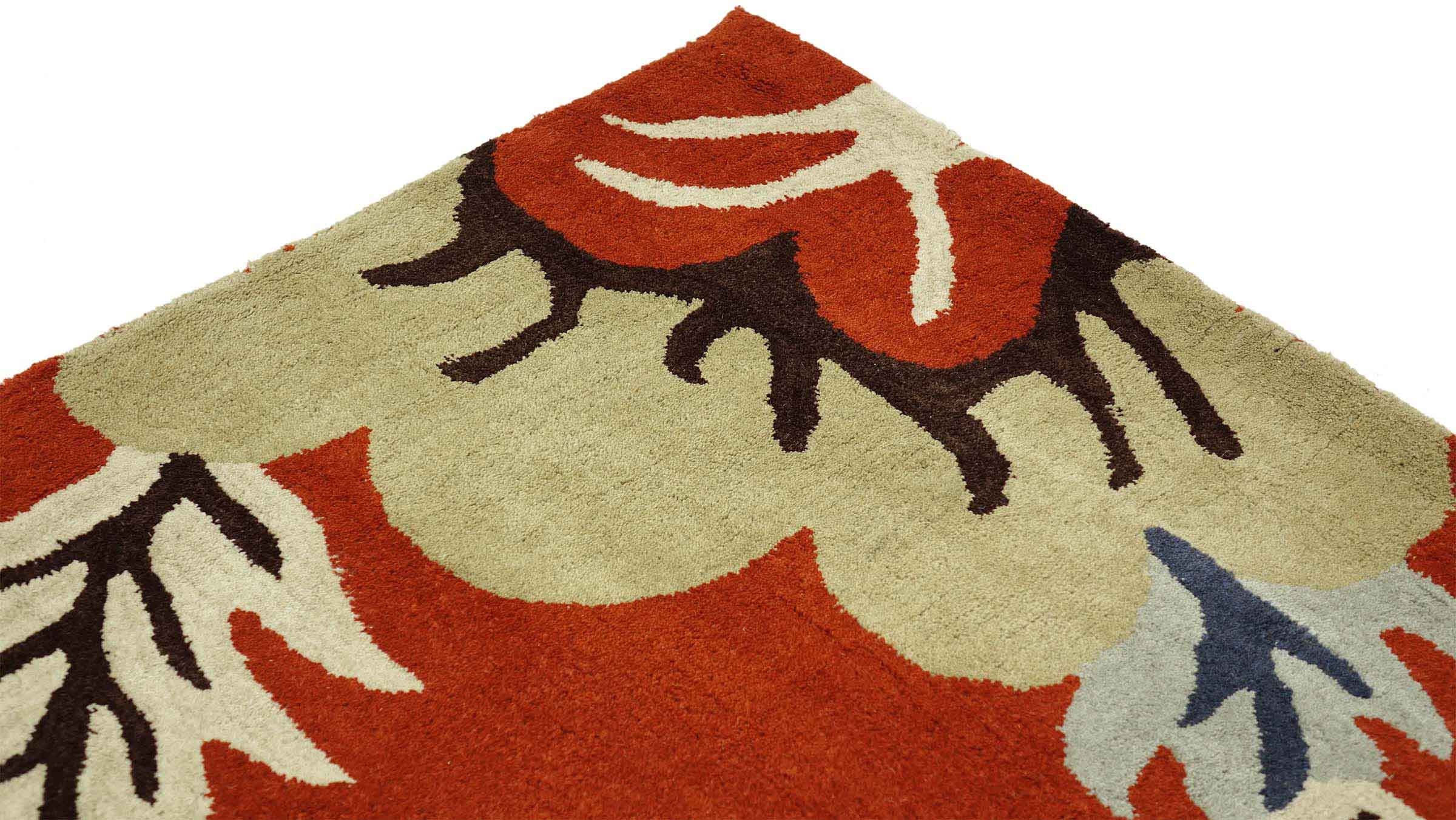 Handgefertigter Teppich Blüte 160x230 Orange Floral Handarbeit Handtuft Modern