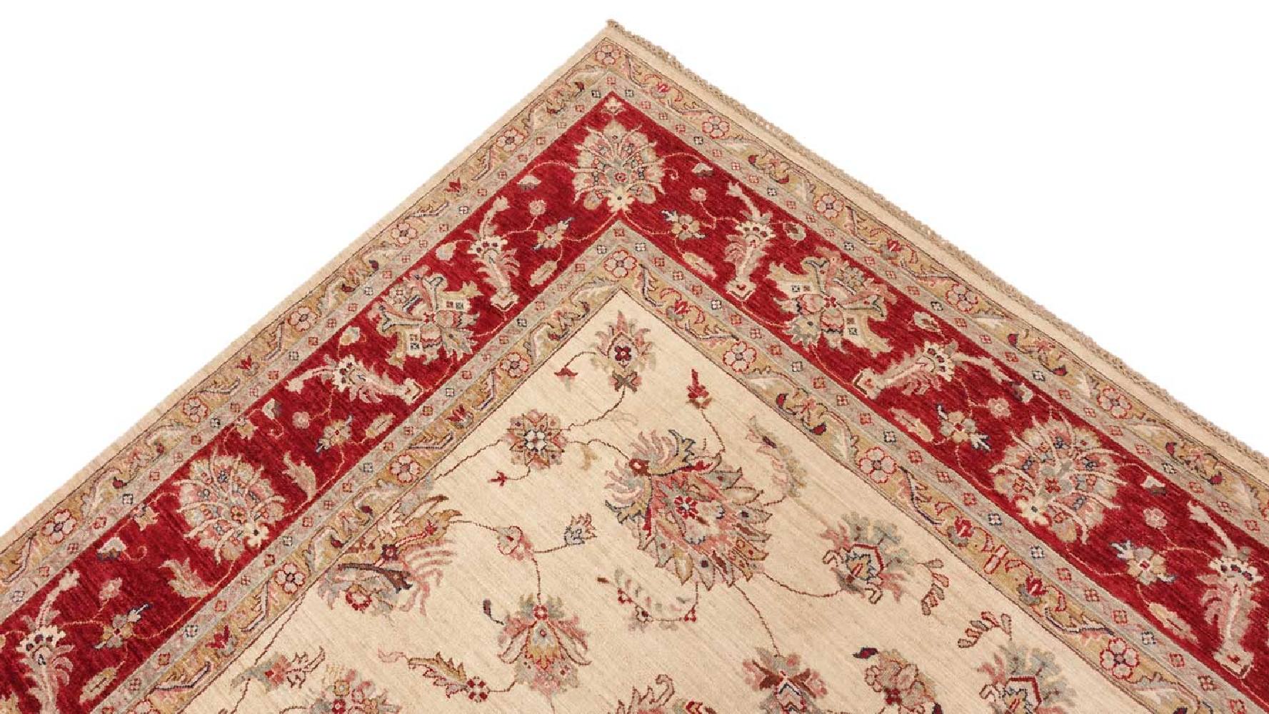 Chobi Ziegler Teppich 250x350 Handgeknüpft Beige Blumenmuster Orientalisch UNIKAT