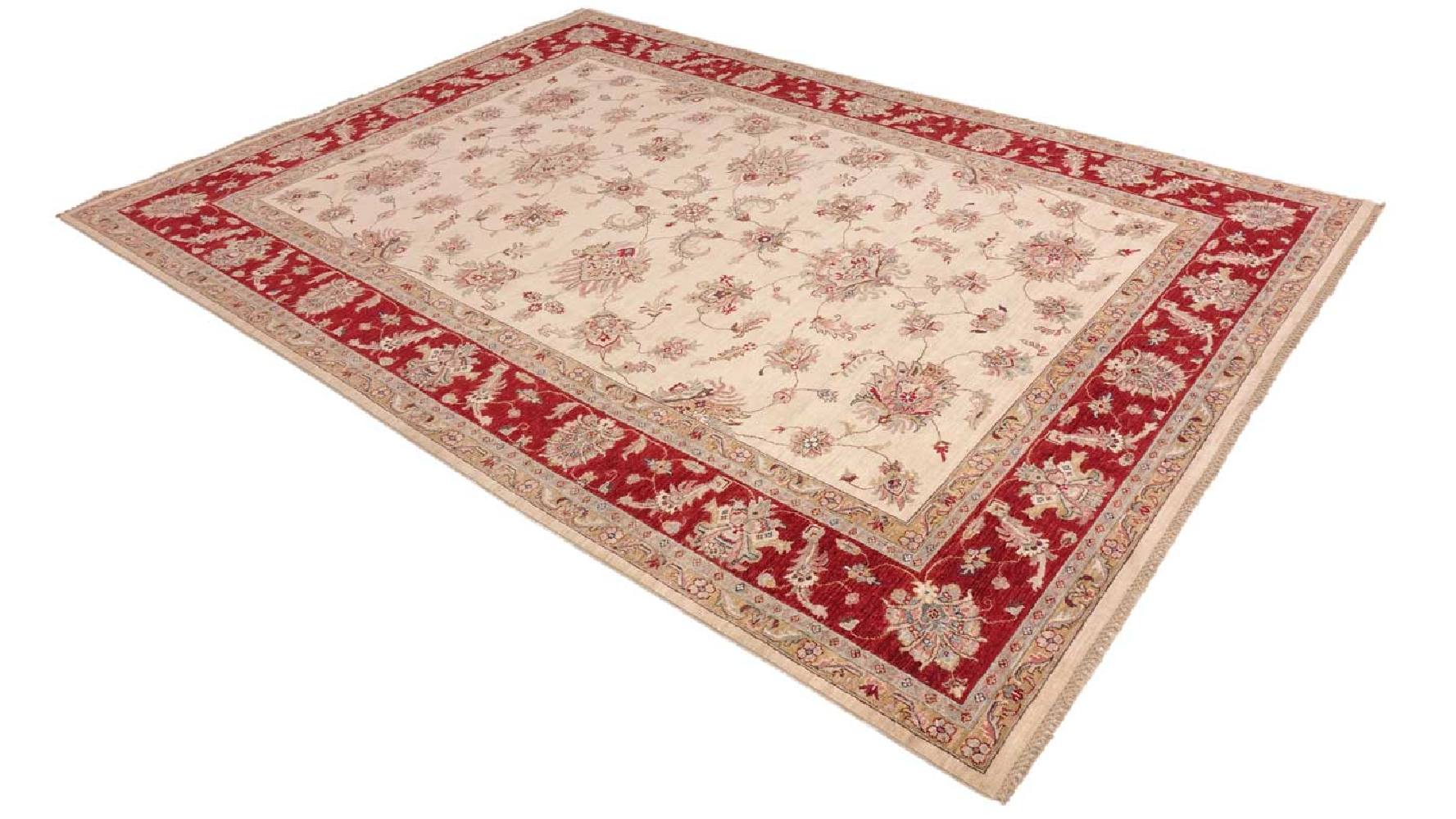 Chobi Ziegler Teppich 250x350 Handgeknüpft Beige Blumenmuster Orientalisch UNIKAT