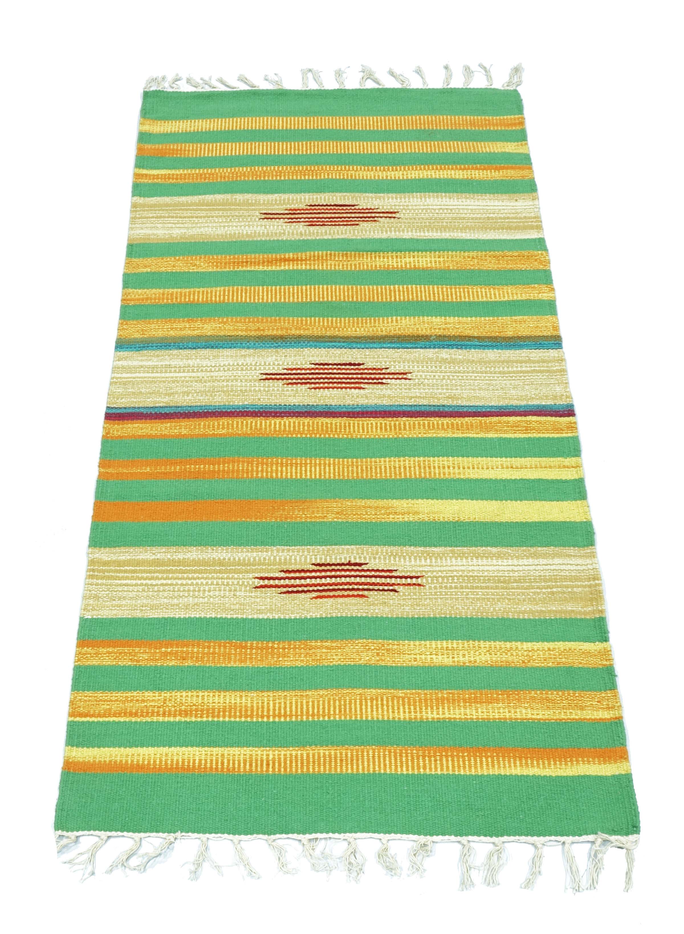 Knallbunter Kelim Teppich 60x120 Handgewebt Mehrfarbig Streifen Handarbeit Gewebt
