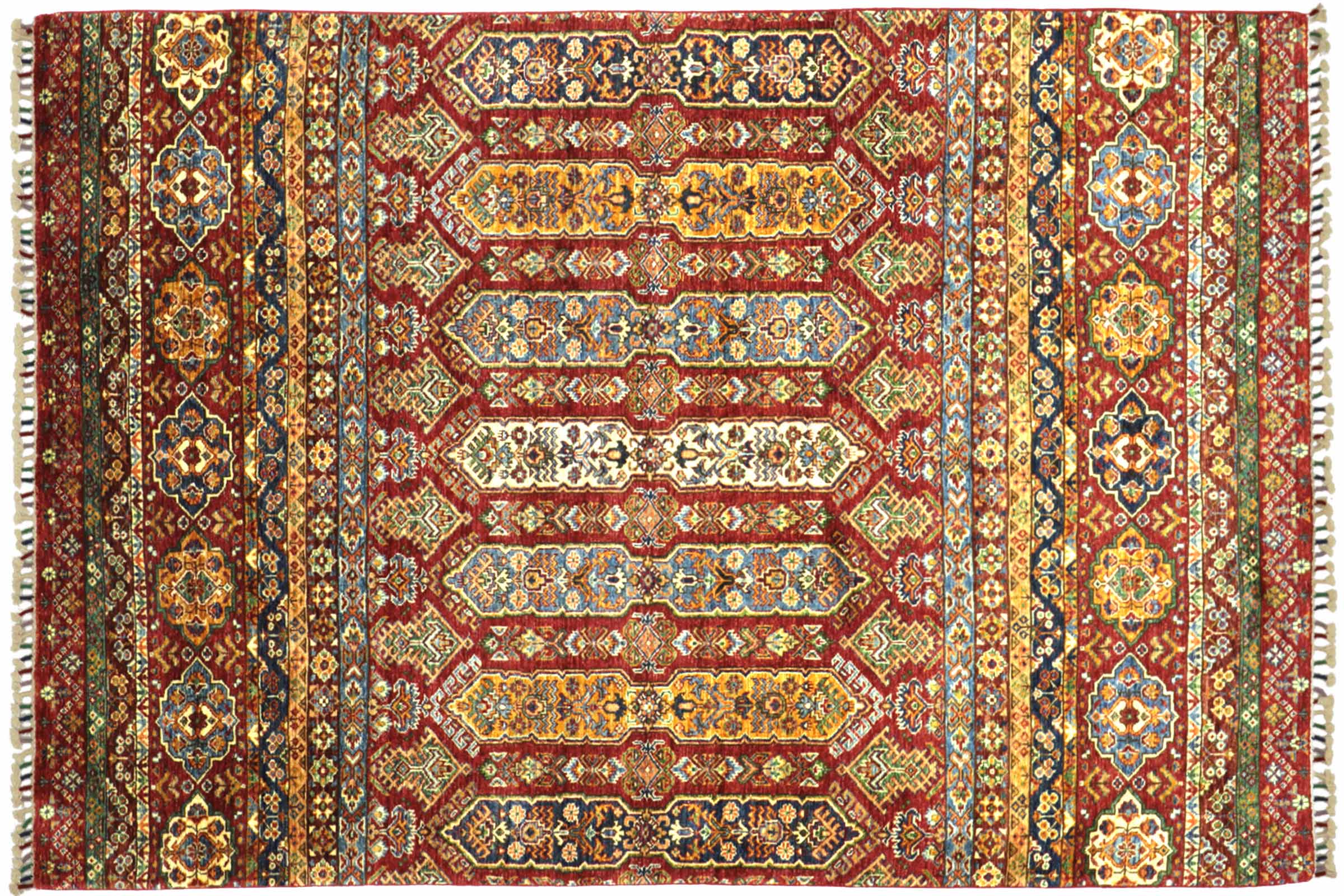 Afghan Khorjin Shaal 170x250 Handgeknüpft Orientteppich Rot Streifen Wolle