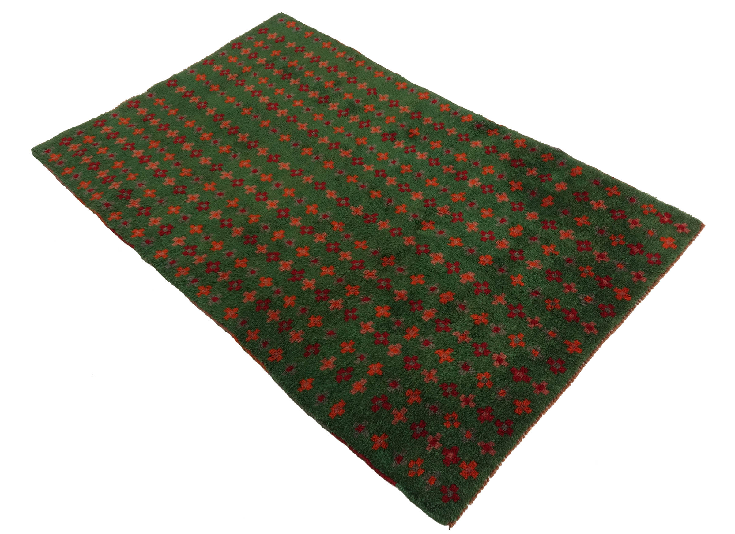 Gabbeh Teppich 120x170 Handgeknüpft Grün Gestreift Orientalisch UNIKAT Kurzflor