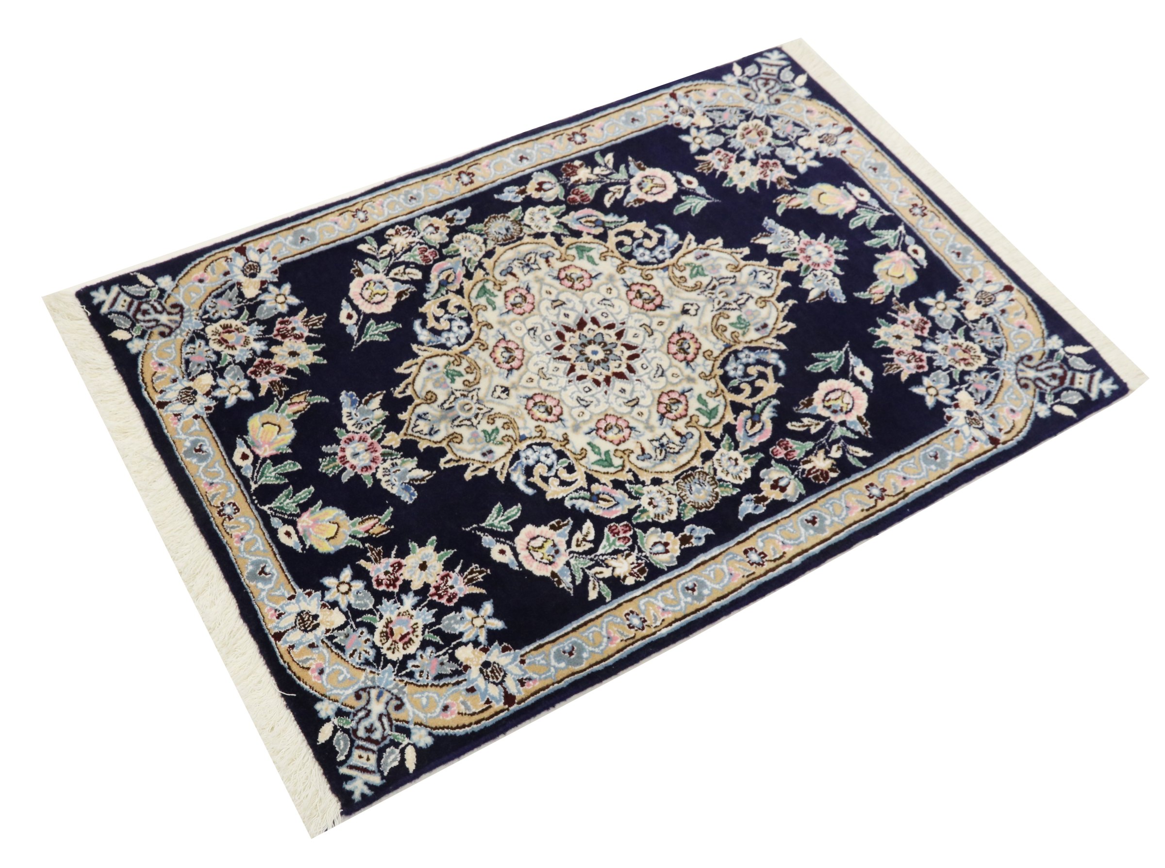 Perserteppich Nain 9LA 60x90 Handgeknüpft Dunkelblau Medaillon Orientalisch UNIKAT