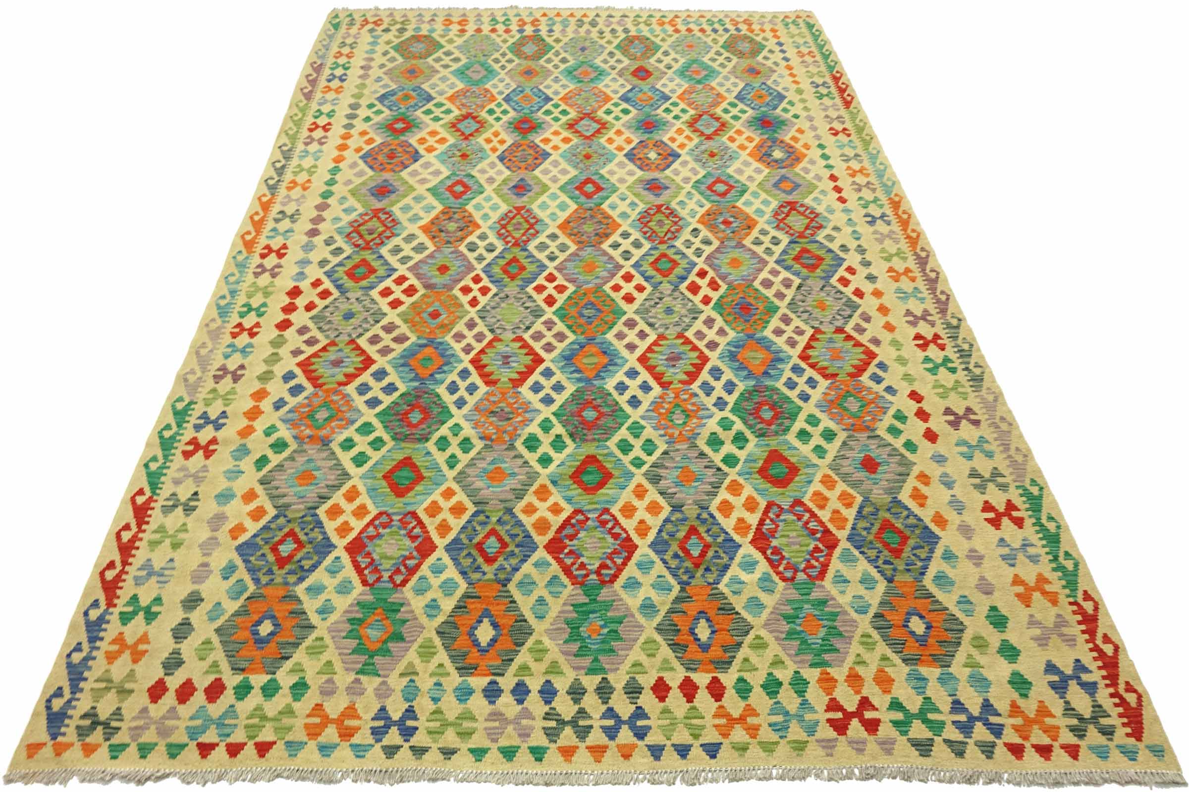 Afghan Maimana Kelim Bunt 250x350 Handgewebt Teppich Bunt Geometrisch Orient