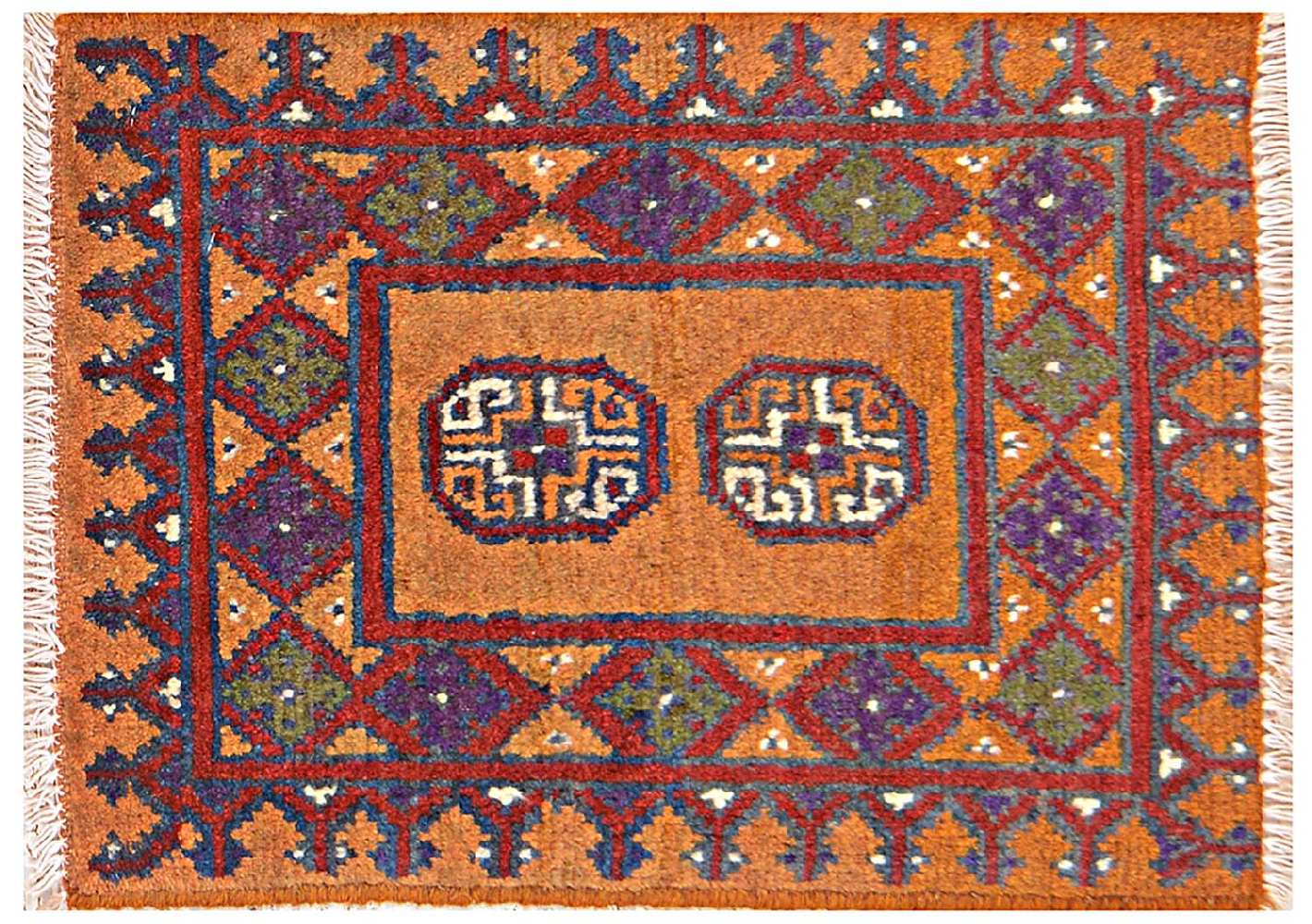 Afghan Aqcha Poshti Teppich 40x60 Handgeknüpft Braun Geometrisch Orient Kurzflor