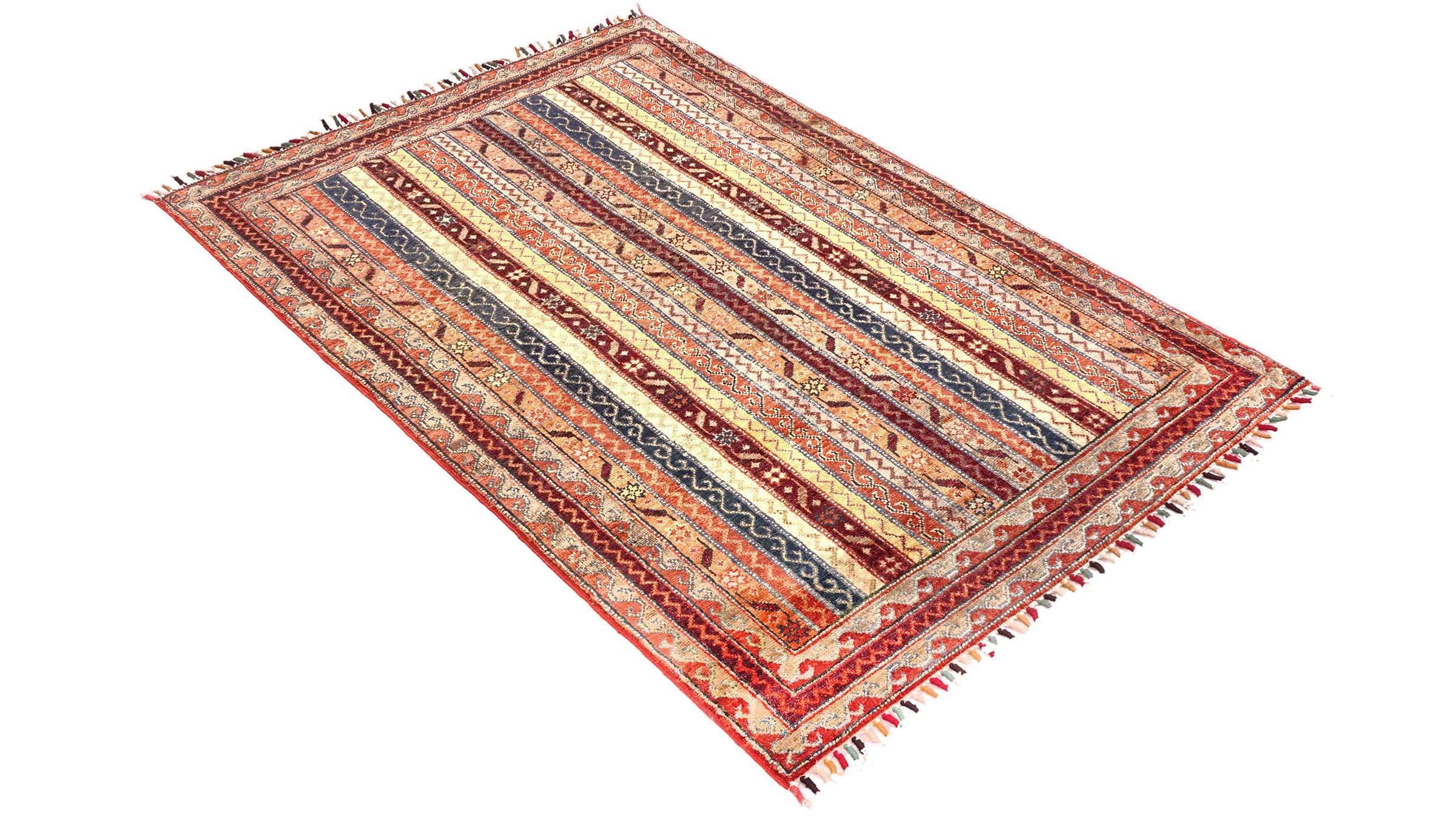Afghan Khorjin Shaal Teppich 100x150 Handgeknüpft Grau Streifen Orient Kurzflor