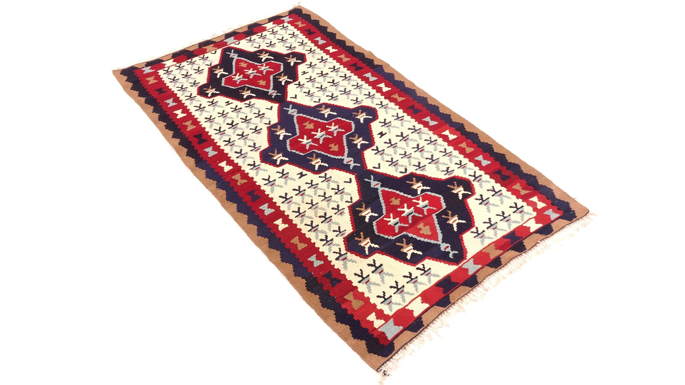 Perserteppich Kelim Ardebil 80x150 Handgewebt Beige Geometrisch Handarbeit Zimmer