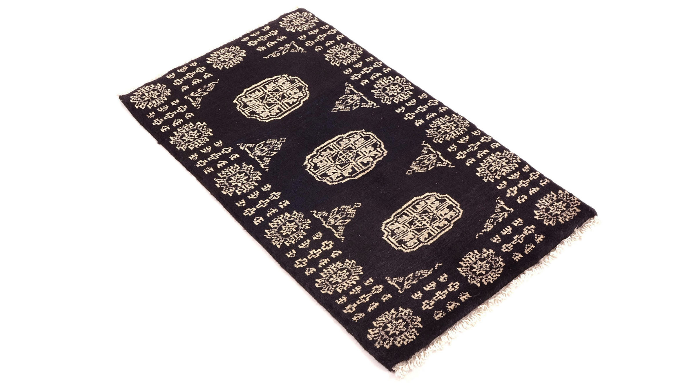 Pakistan Buchara 3ply Teppich 50x80 Handgeknüpft Schwarz Geometrisch Orient Kurzflor