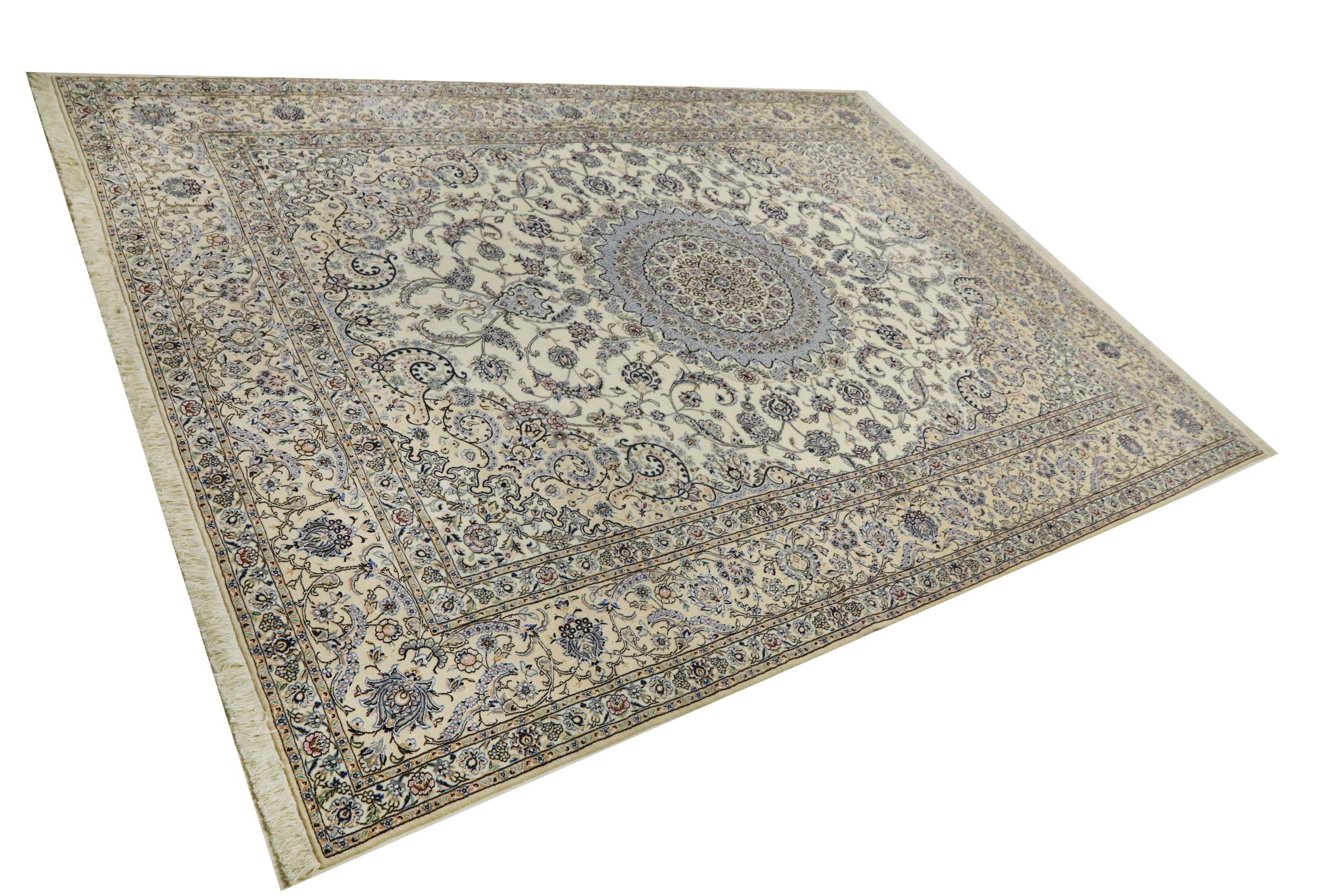 Perserteppich Nain 9LA 300x400 Handgeknüpft Weiß Medaillon Orientalisch UNIKAT Kurzflor