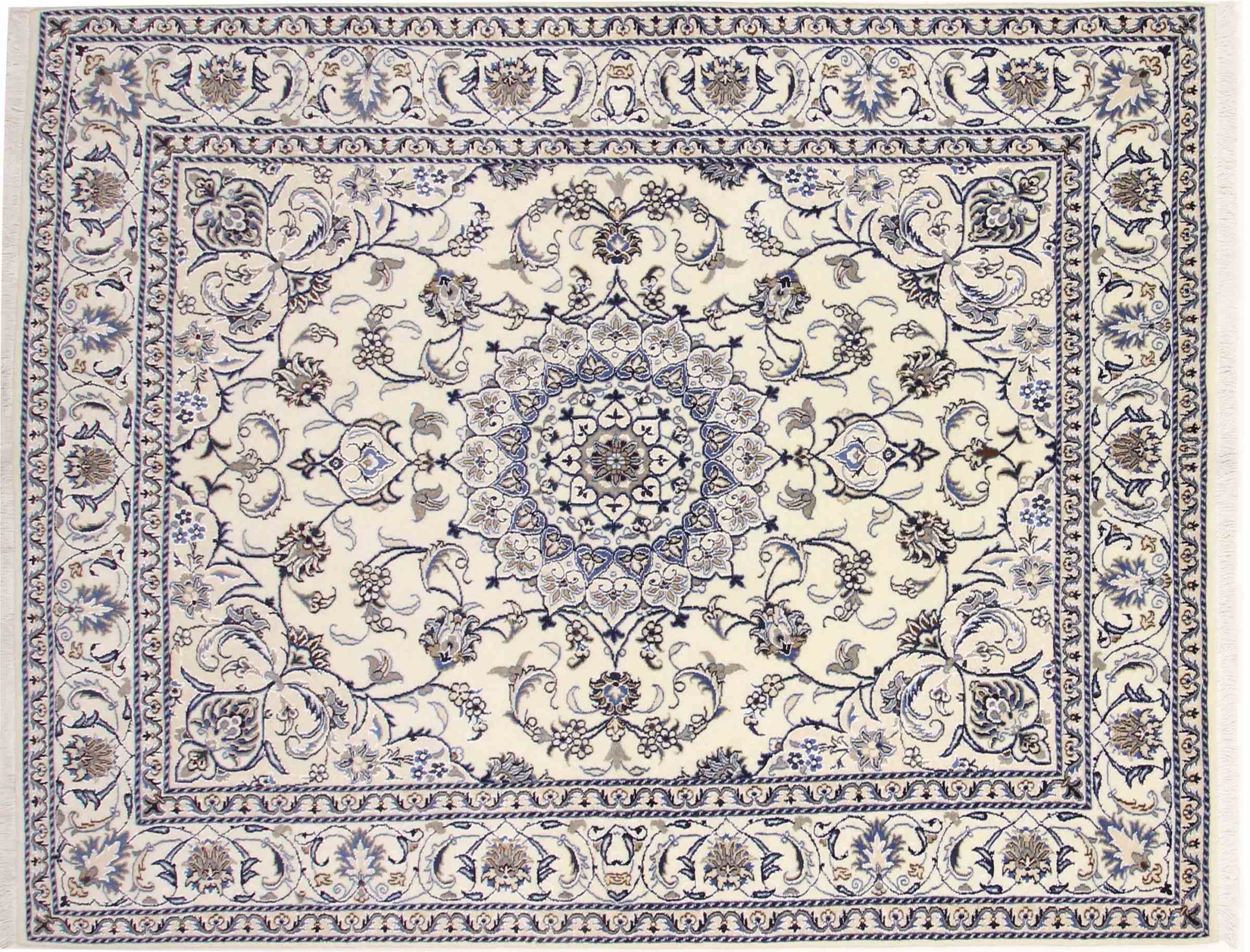 Perserteppich Nain Kashmar 200x300 Handgeknüpft Weiß Medaillon Orientalisch UNIKAT