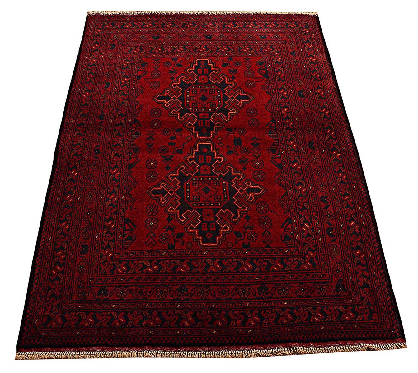 Afghan Khal Mohammadi Teppich 100x150 Handgeknüpft Braun Geometrisch Orient Kurzflor
