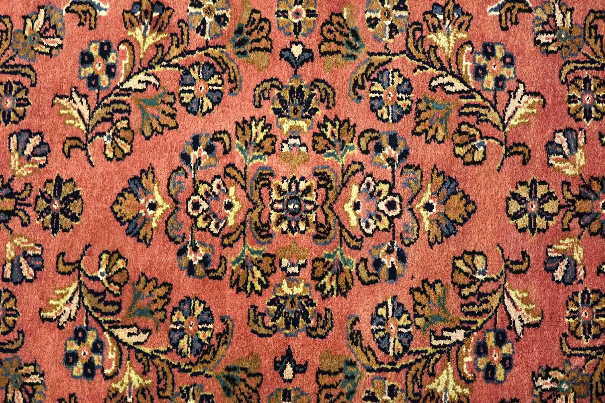 Sarough Teppich 70x140 Handgeknüpft Rosa Floral Wolle Kurzflor Rug