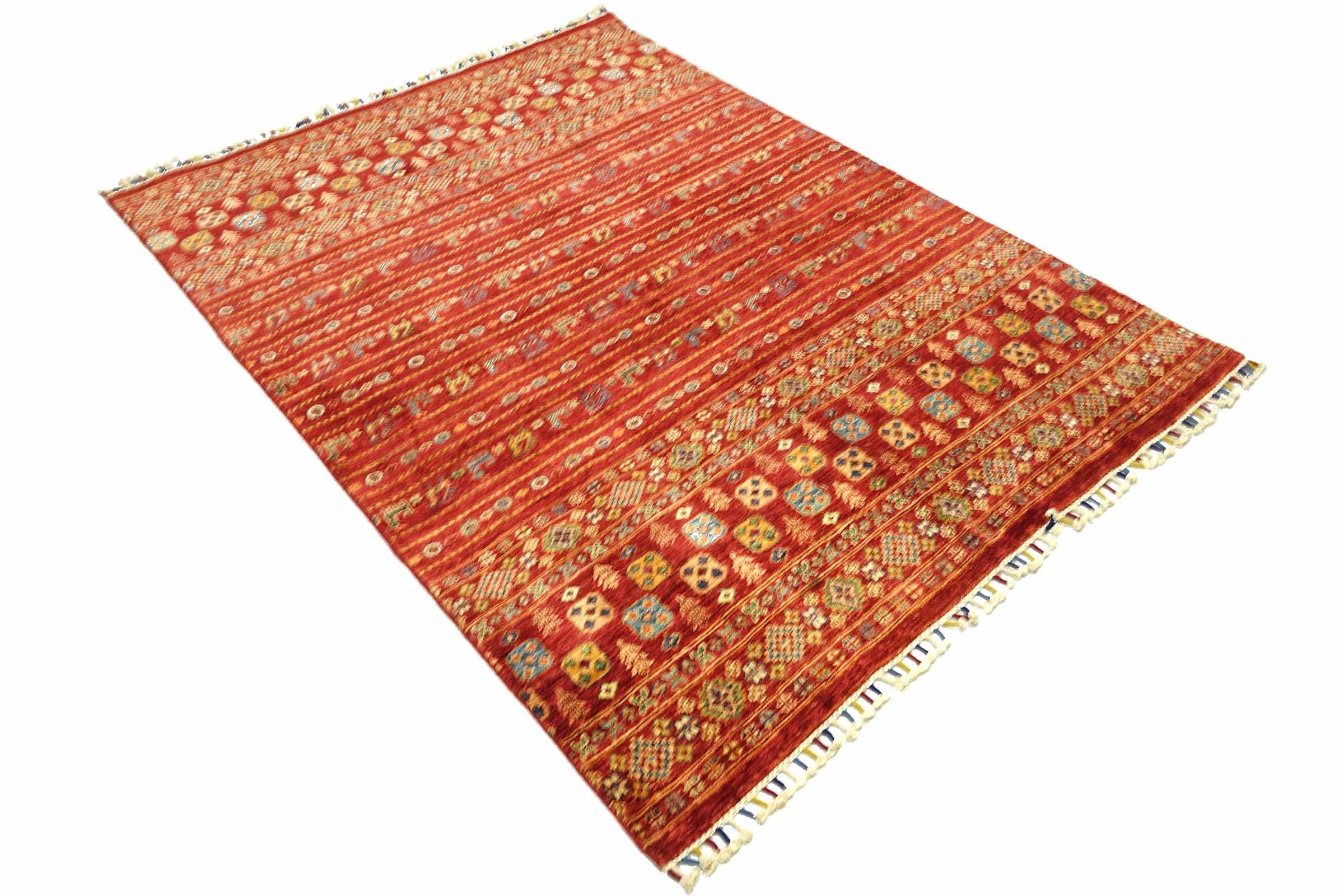 Afghan Khorjin Shaal 170x240 Handgeknüpft Orientteppich Rot Streifen Wolle
