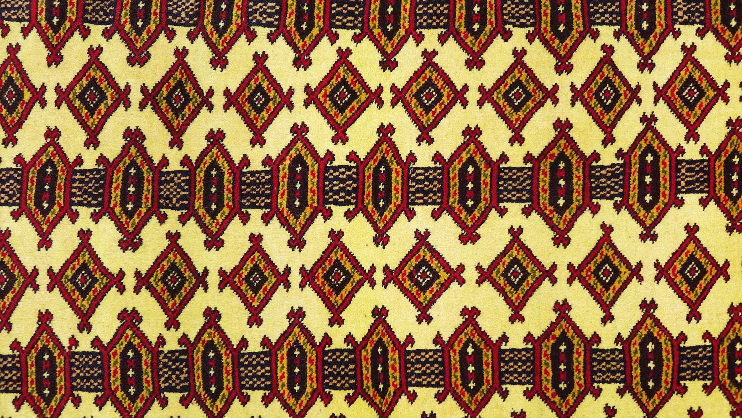 Afghan Teppich 100x130 Handgeknüpft Beige Geometrisch Orient Kurzflor Wohnzimmer