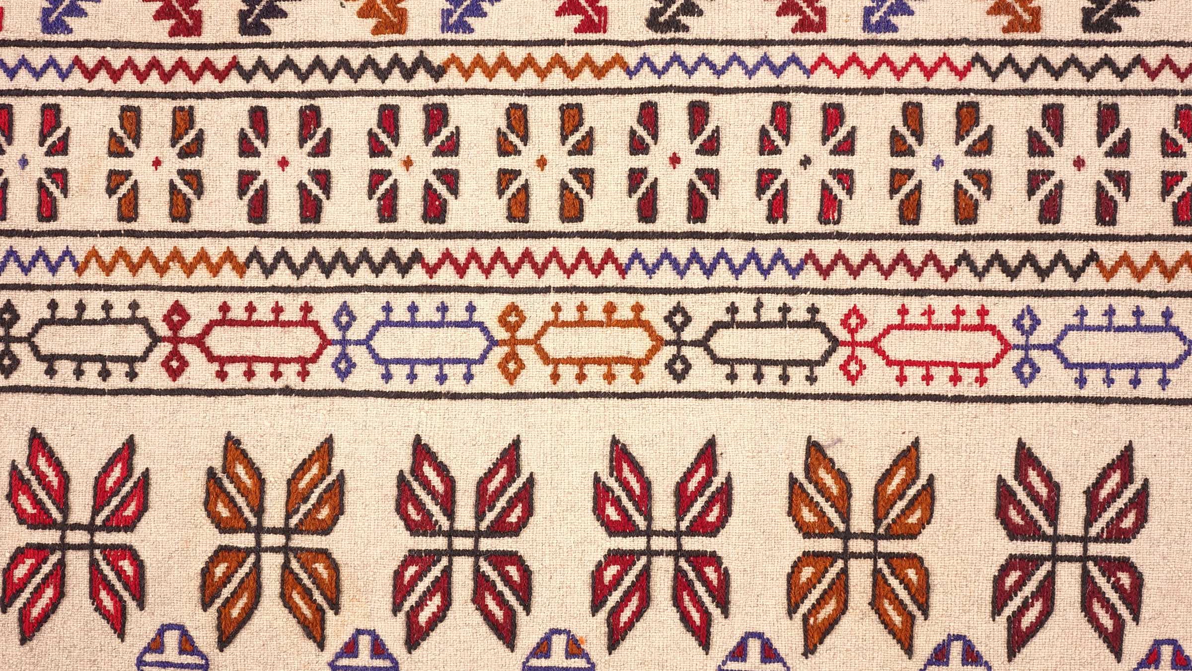 Afghan Kelim Gol Barjasta Teppich 140x190 Handgewebt Beige Geometrisch Handarbeit