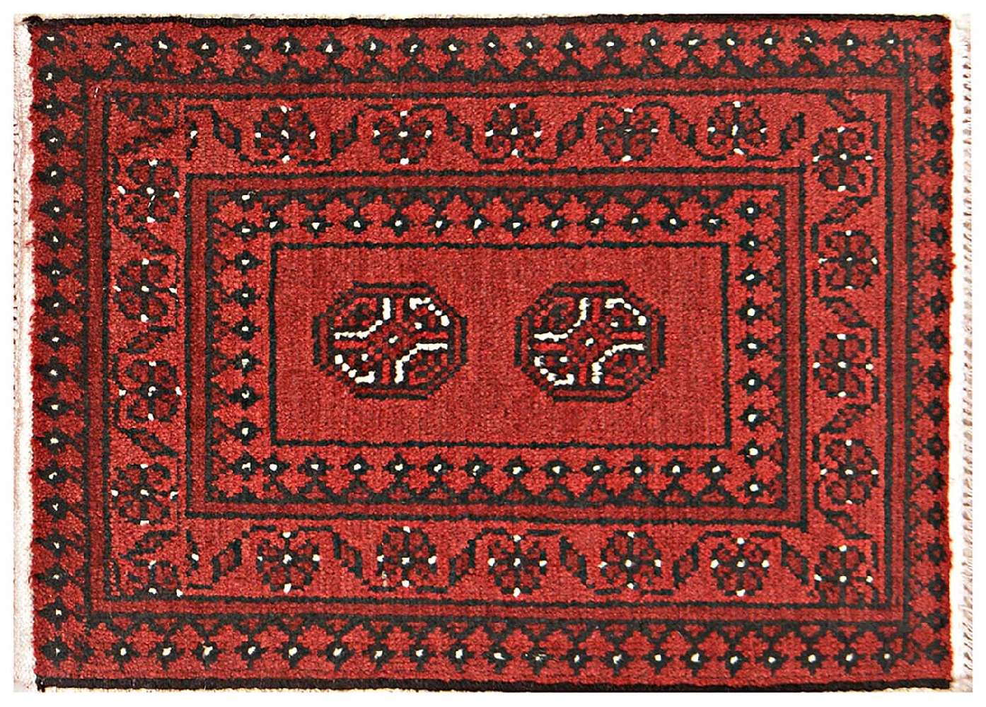 Afghan Aqcha Poshti Teppich 40x60 Handgeknüpft Rot Geometrisch Orient Kurzflor