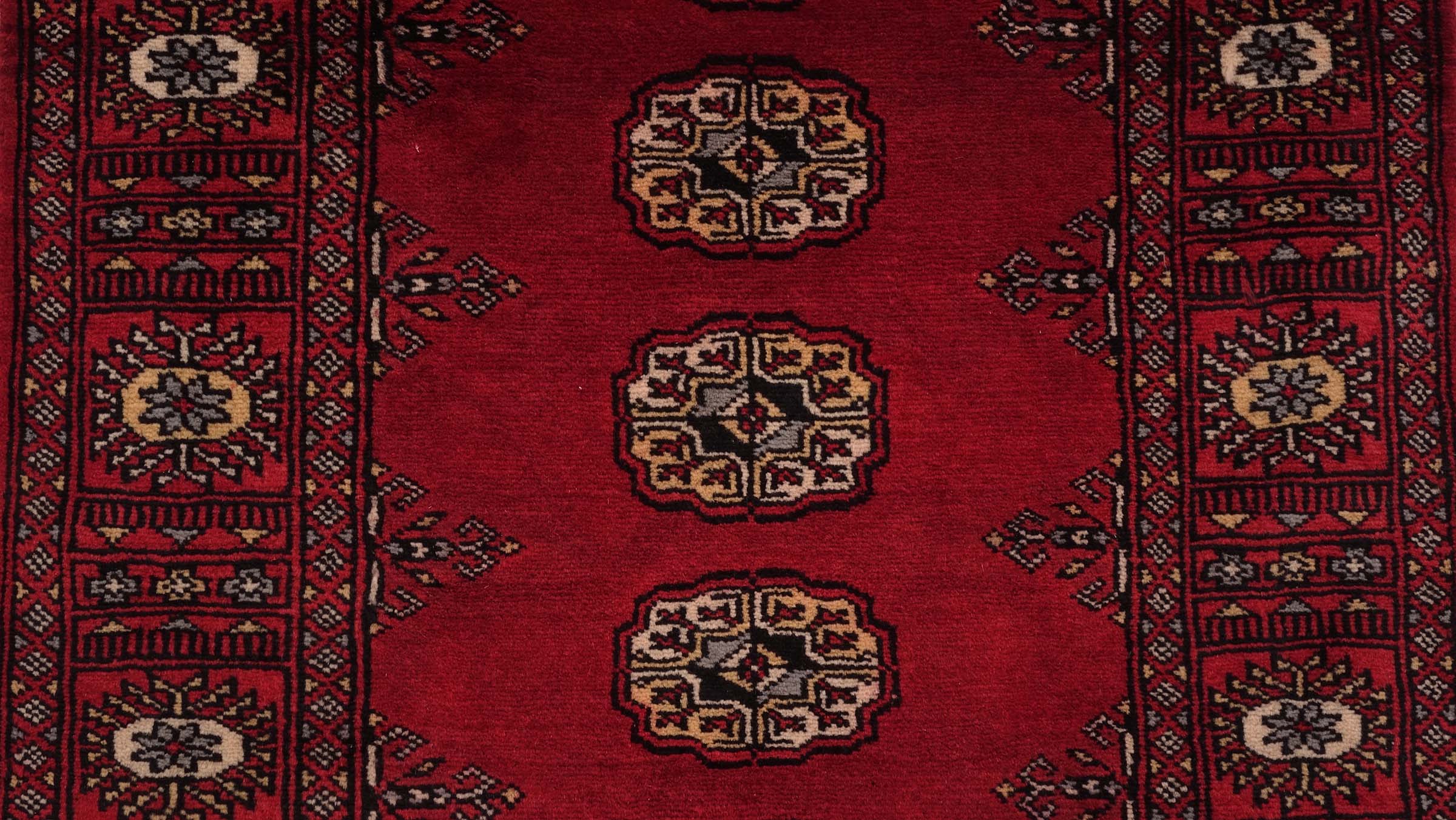 Pakistan Bokhara Teppich 80x300 Handgeknüpft Läufer Rot Geometrisch Orientalisch UNIKAT