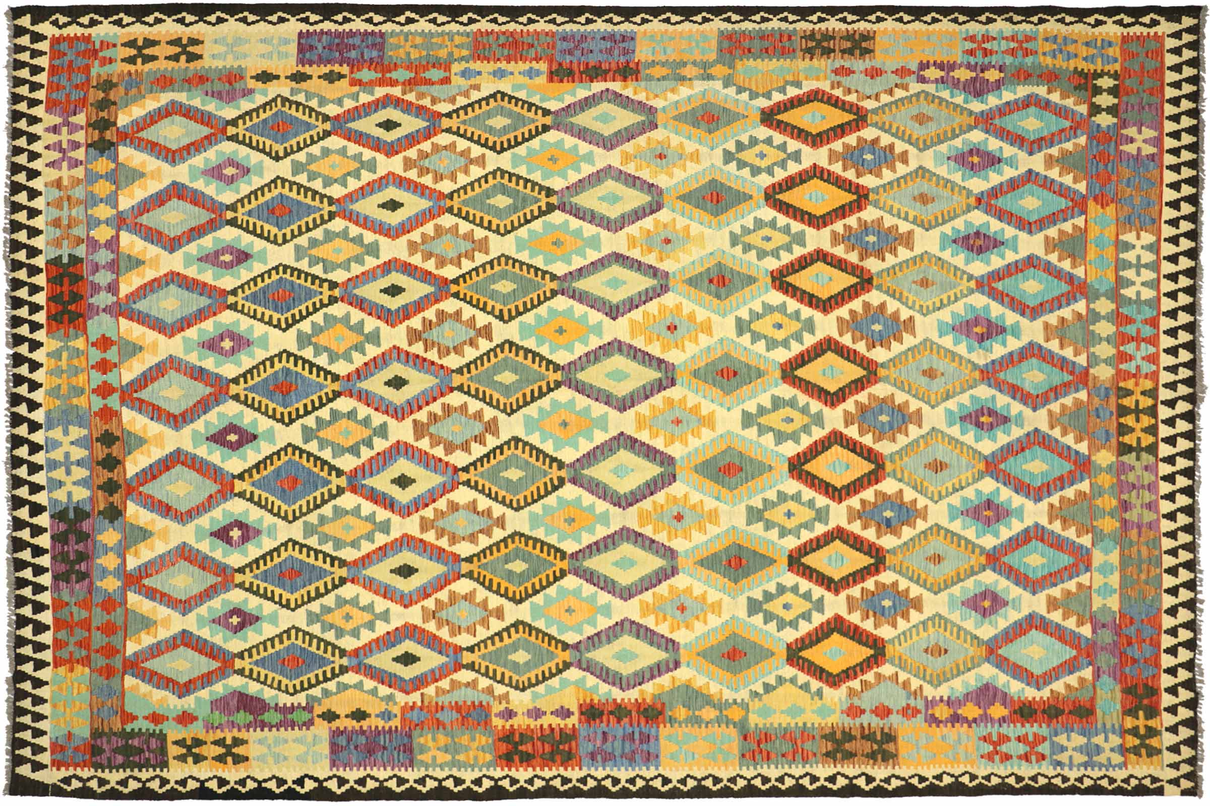 Afghan Maimana Kelim Bunt 250x350 Handgewebt Teppich Bunt Geometrisch Orient