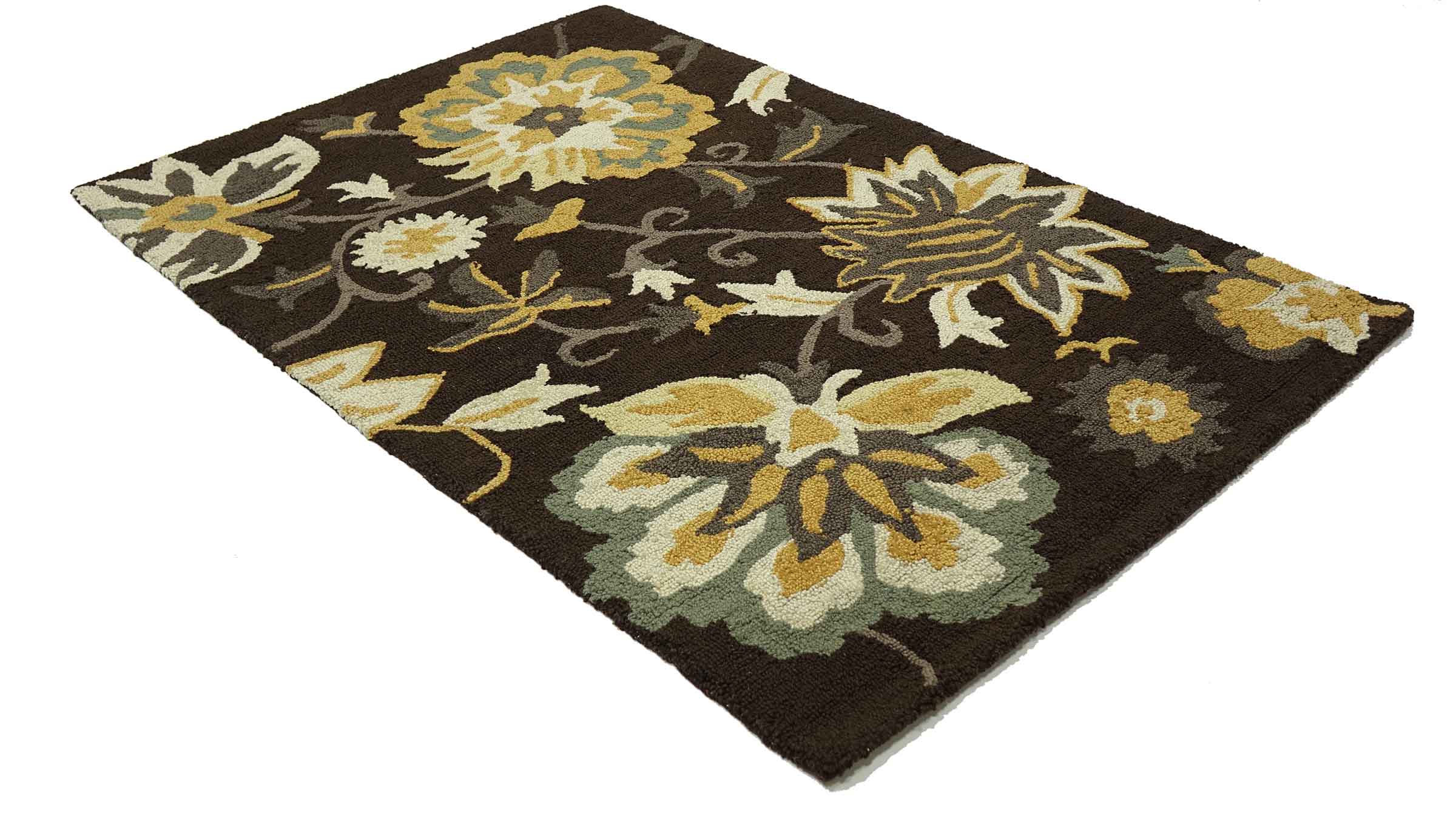 Handgefertigter Teppich Flowers 120x180 Braun Blumenmuster Handarbeit Handtuft Modern