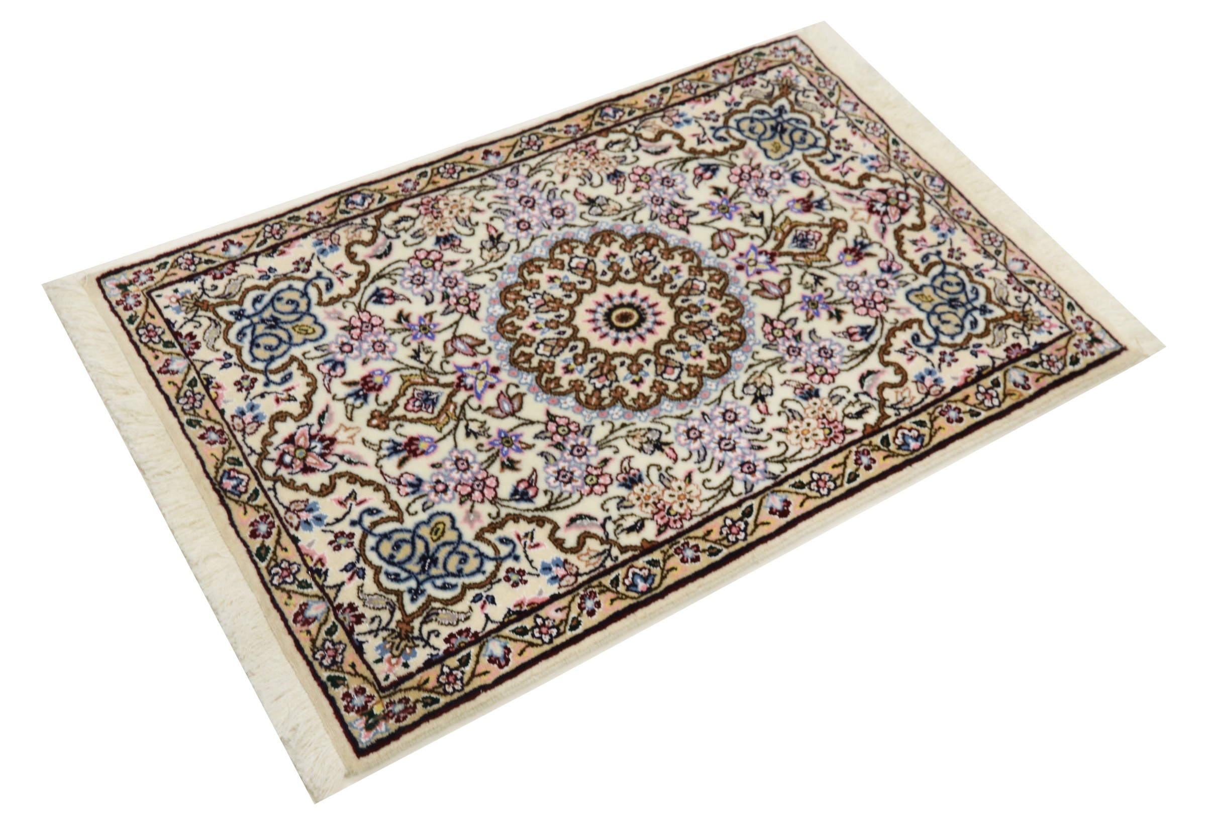 Perserteppich Nain 9LA 60x90 Handgeknüpft Weiß Medaillon Orientalisch UNIKAT Kurzflor