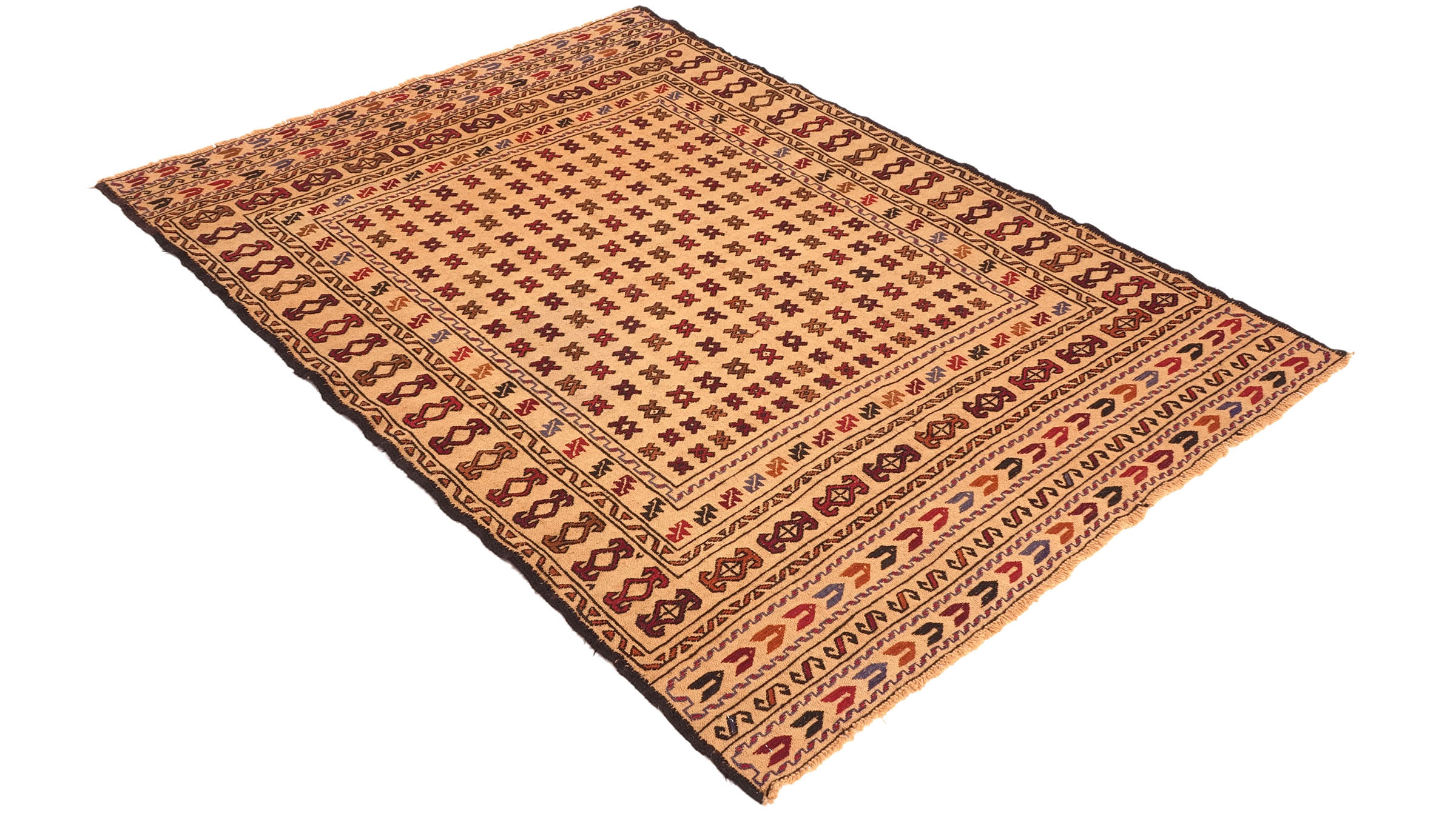 Afghan Kelim Gol Barjasta Teppich 120x180 Handgewebt Gold Geometrisch Handarbeit Gewebt