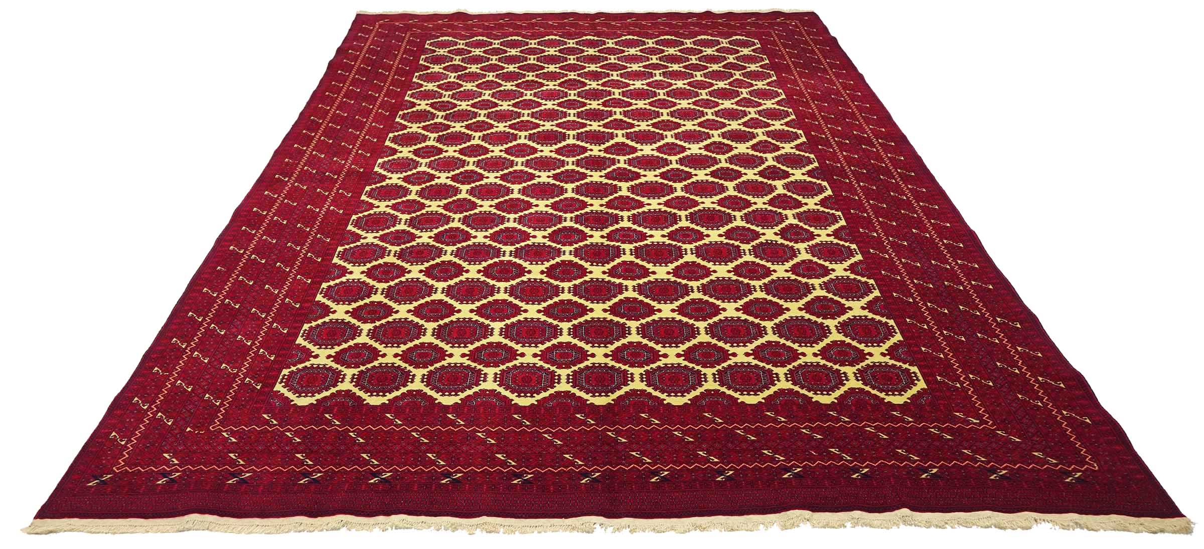 Afghan Teppich 300x400 Handgeknüpft Rot Geometrisch Orient Kurzflor Wohnzimmer