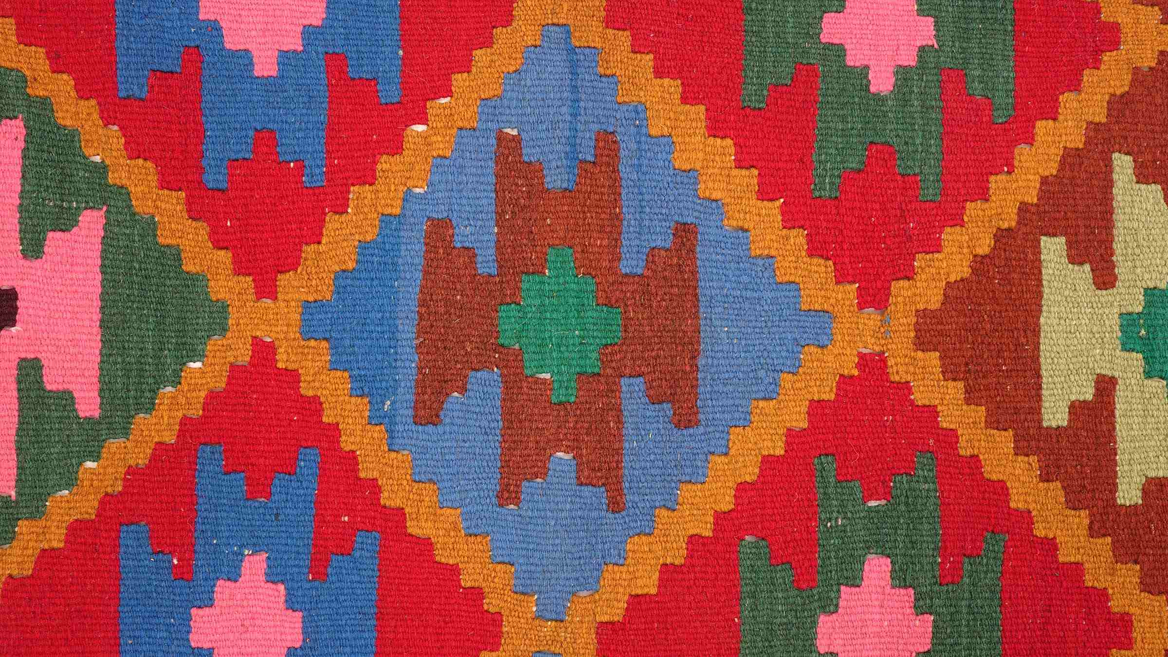 Perserteppich Kelim Ardebil 100x150 Handgewebt Rosa Geometrisch Handarbeit Zimmer
