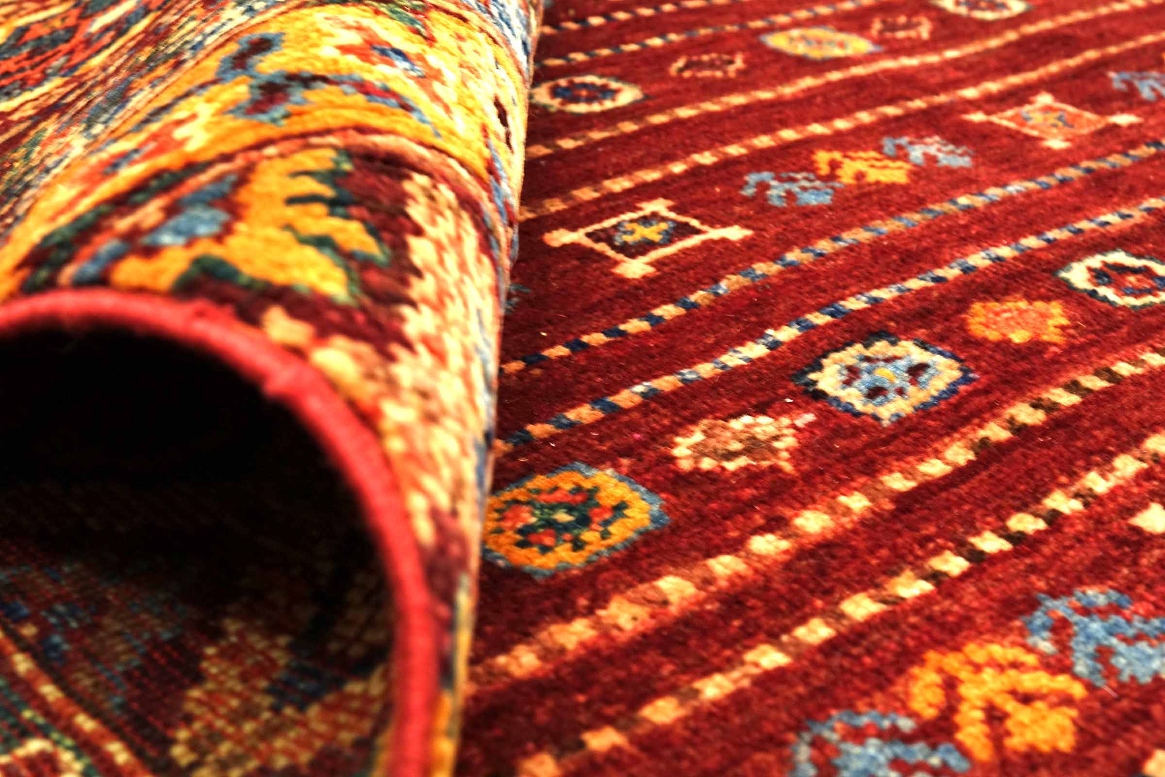 Afghan Khorjin Shaal 200x300 Handgeknüpft Orientteppich Rot Streifen Wolle
