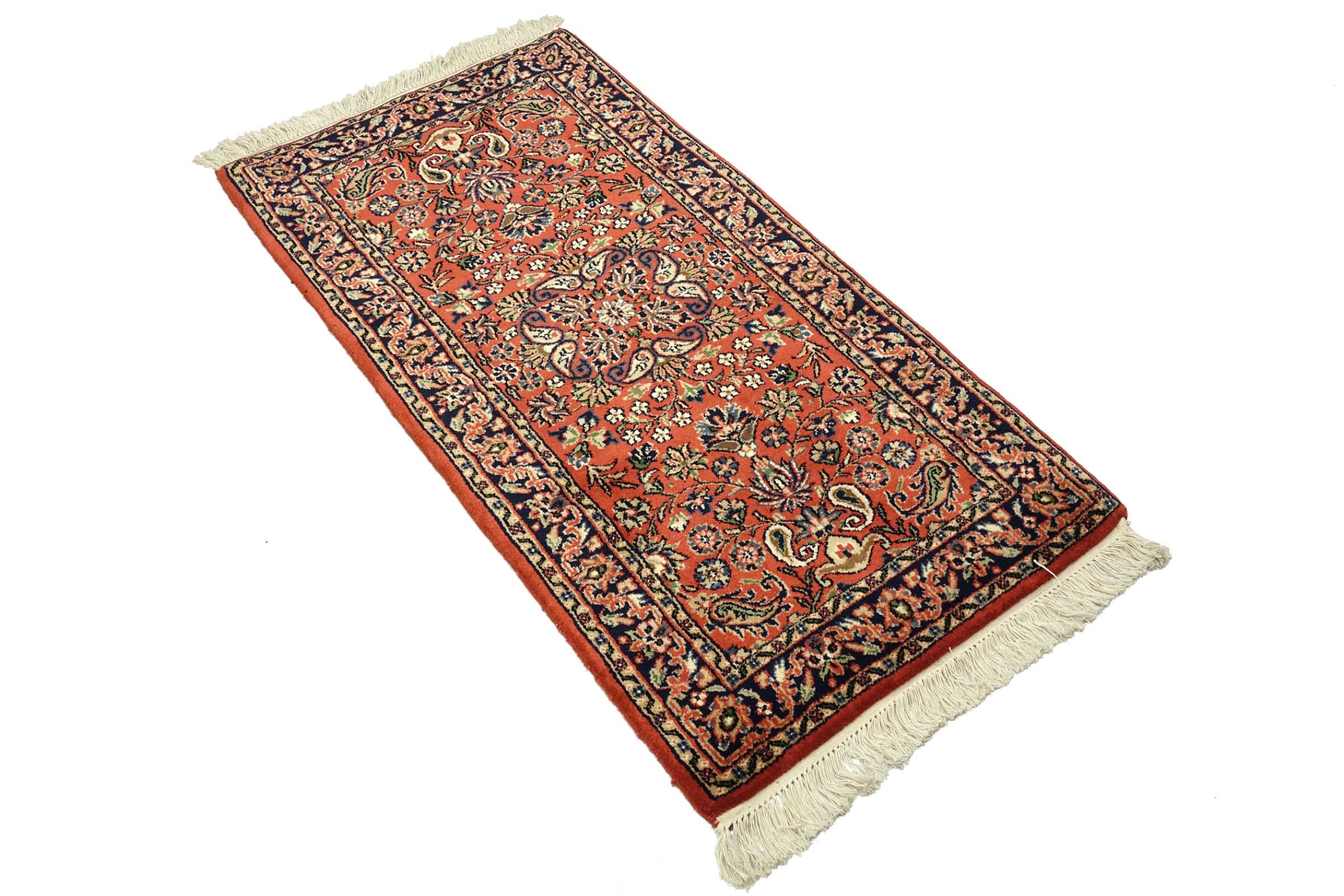 Sarough Teppich 70x140 Handgeknüpft Orange Floral Wolle Kurzflor Rug