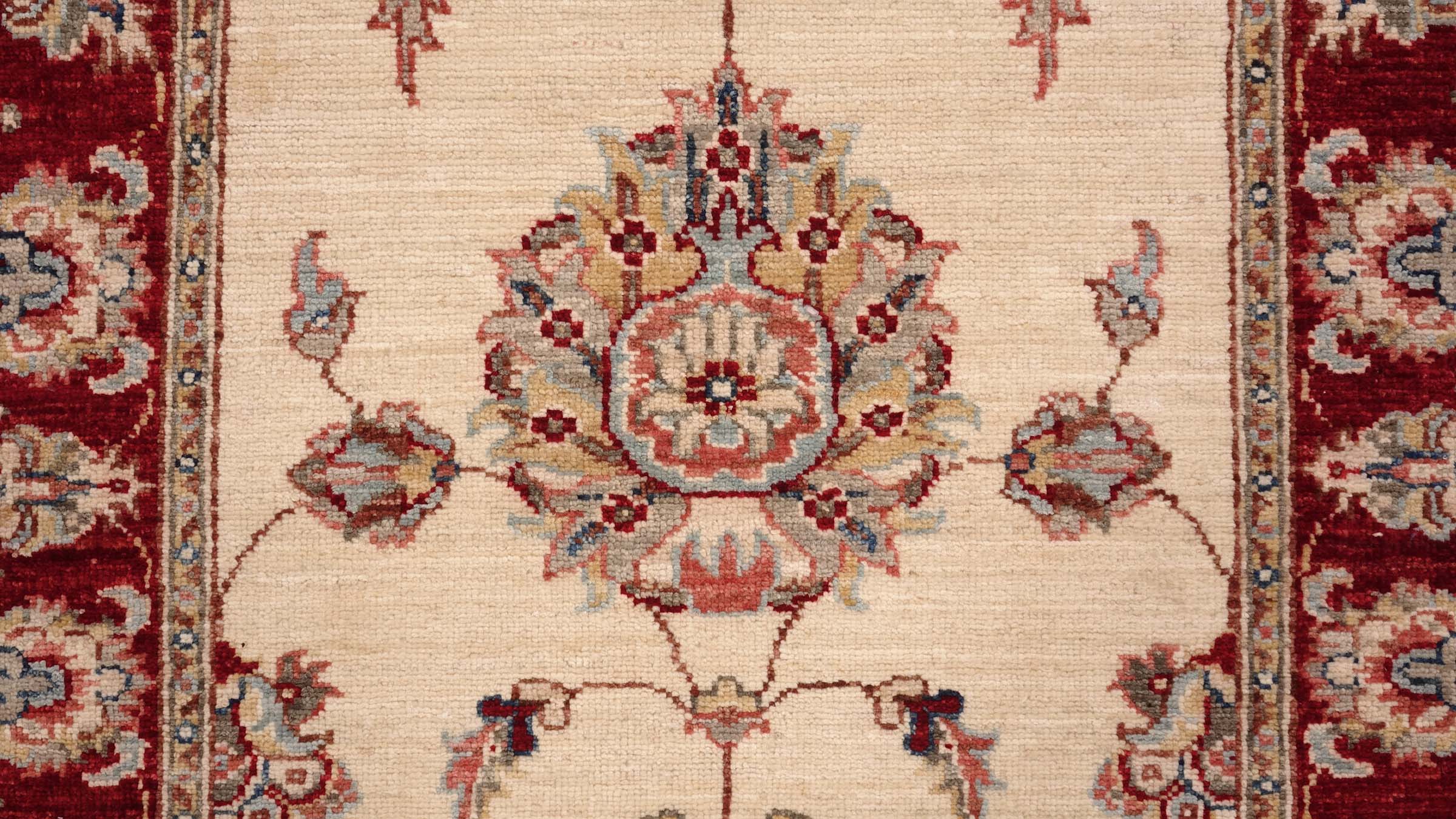 Chobi Ziegler Teppich 80x120 Handgeknüpft Beige Floral Orientalisch UNIKAT Kurzflor