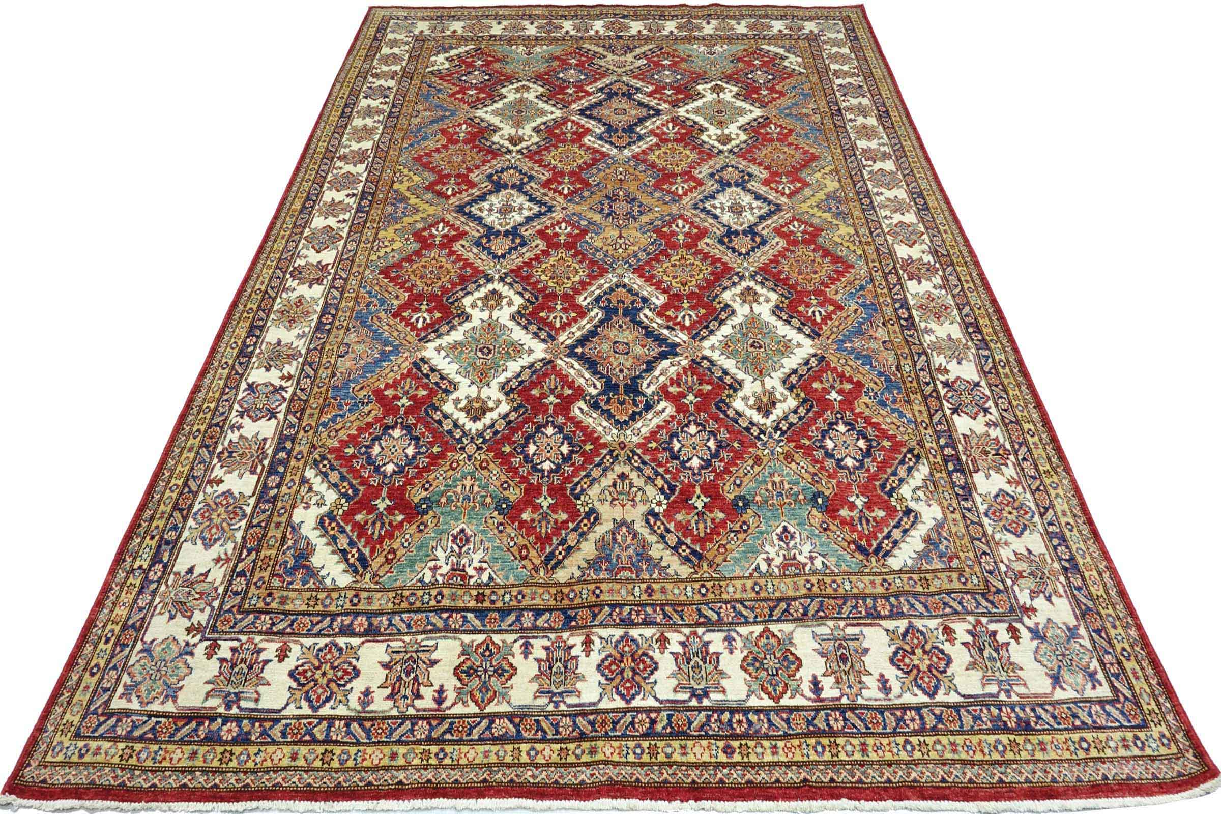 Afghan Feiner Kazak Teppich 250x300 Handgeknüpft Rot Geometrisch Orient Kurzflor