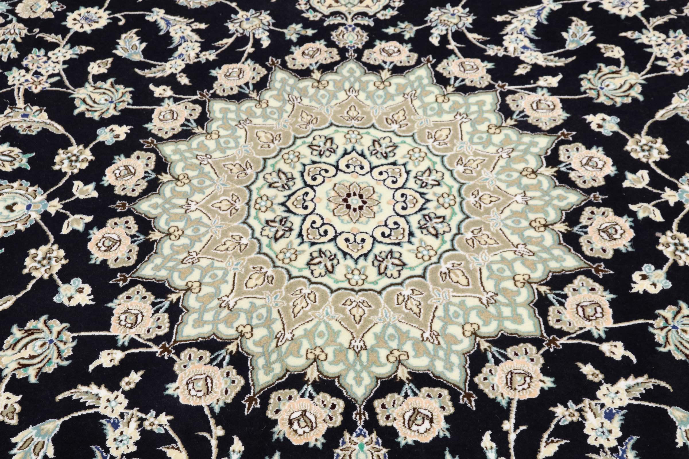 Perserteppich Nain 9LA 250x350 Handgeknüpft Dunkelblau Medaillon Orientalisch UNIKAT